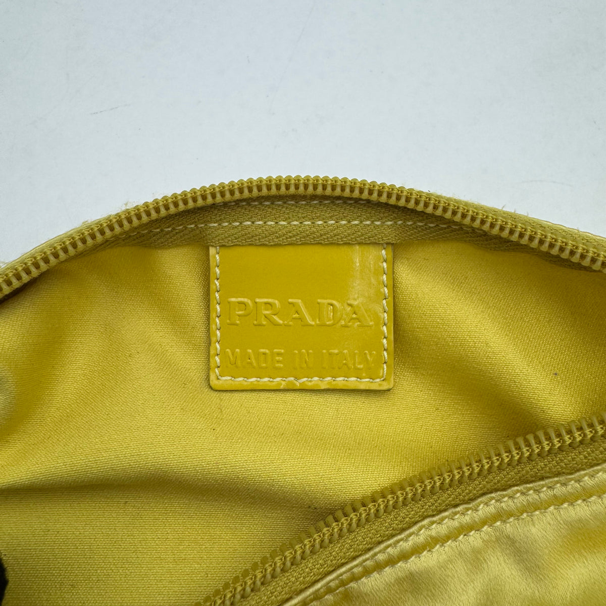 Prada Yellow Satin Zip Pouch