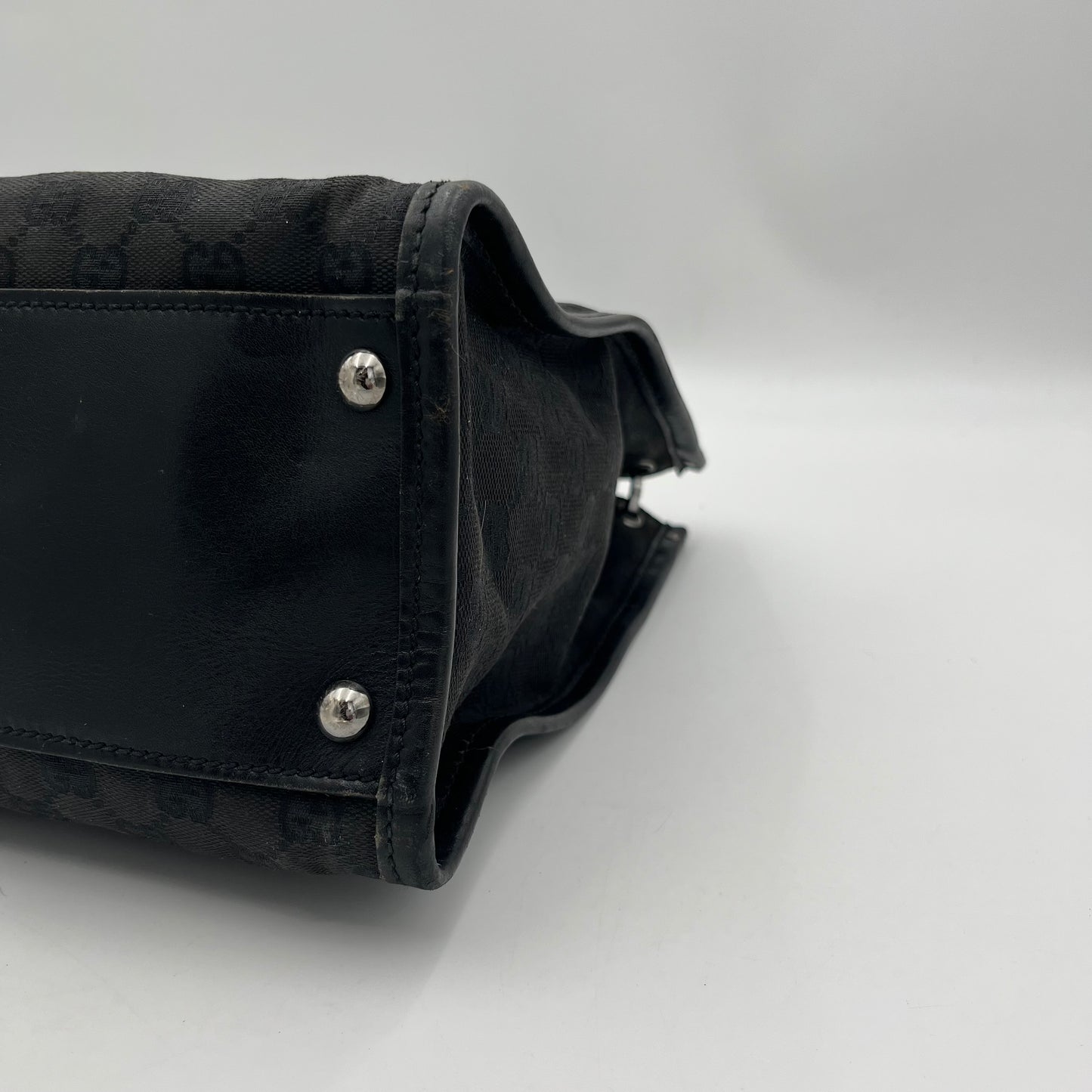 Gucci Black Monogram Canvas Leather Rectangular Shoulder Bag