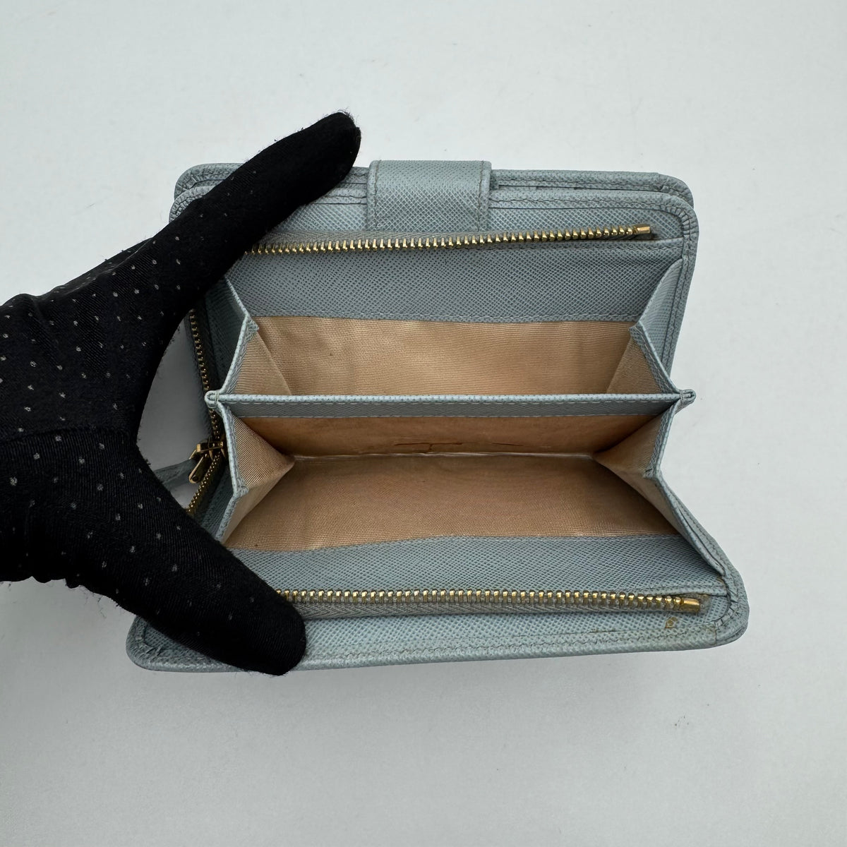 Prada Light Blue Saffiano Medium Compact Wallet