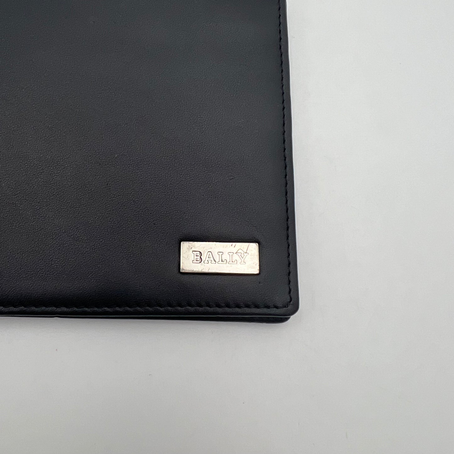 Bally Black Leather Silver Plate Bifold Wallet