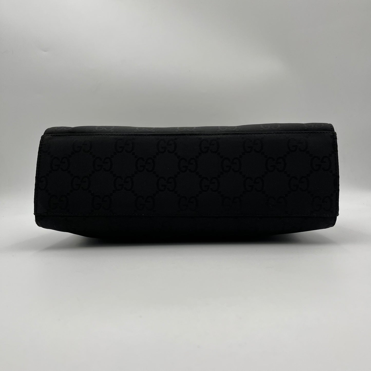 Gucci Black GG Monogram Nylon Bamboo Handbag