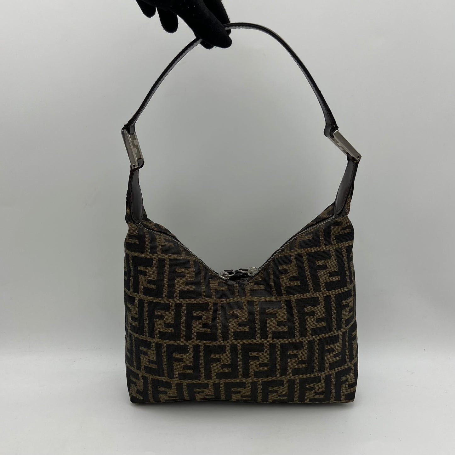 Fendi Tobacco Zucca V Hobo Shoulder Bag