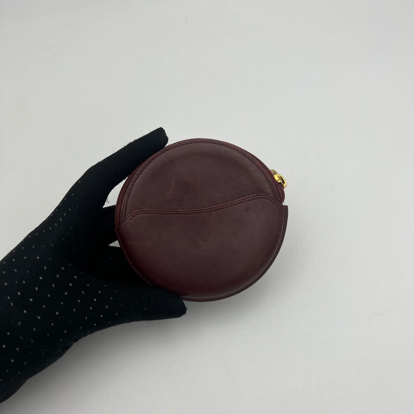 Cartier Burgundy Leather Round Coin Purse