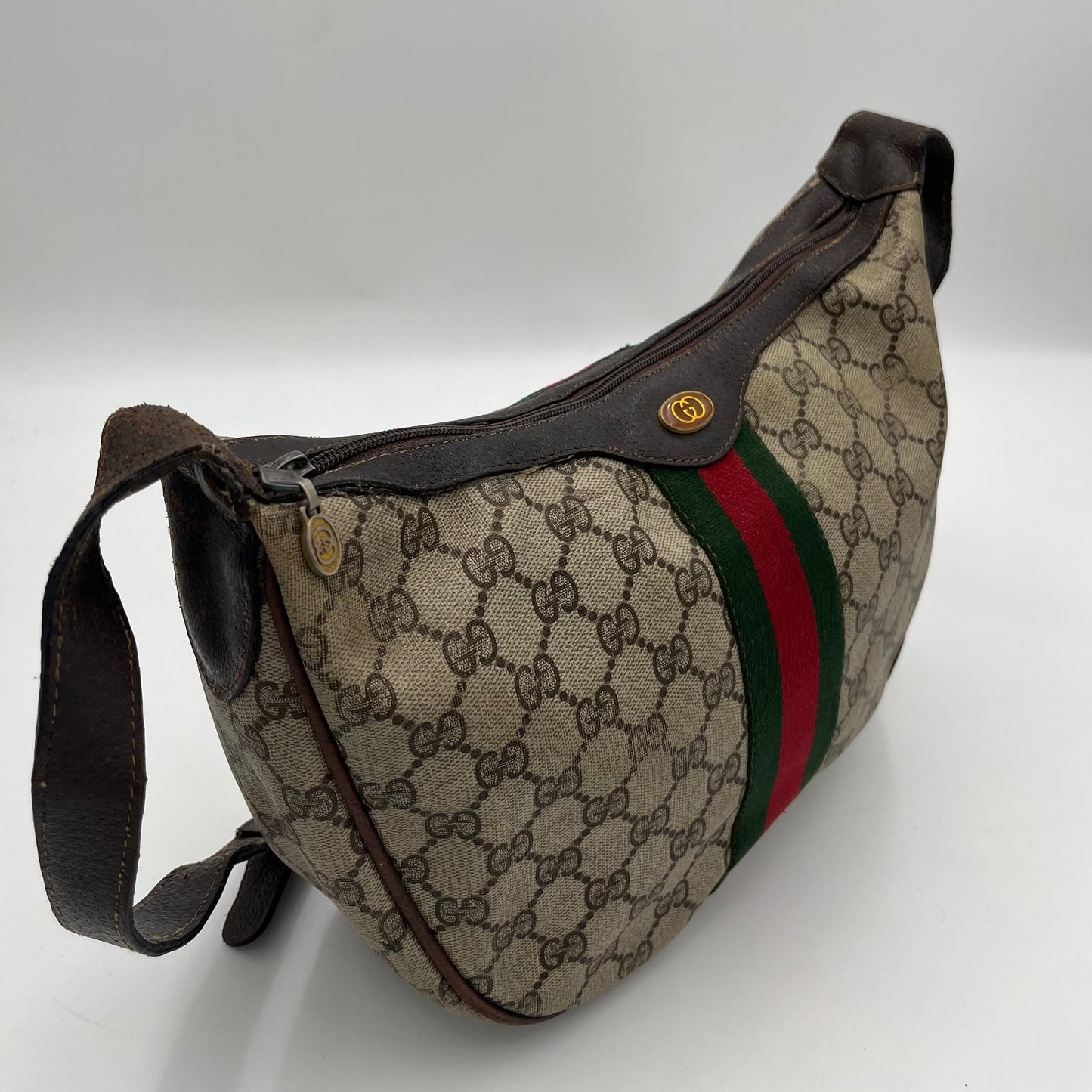 Gucci Vintage Monogram Sherryline Half Moon Shoulder Sling Bag