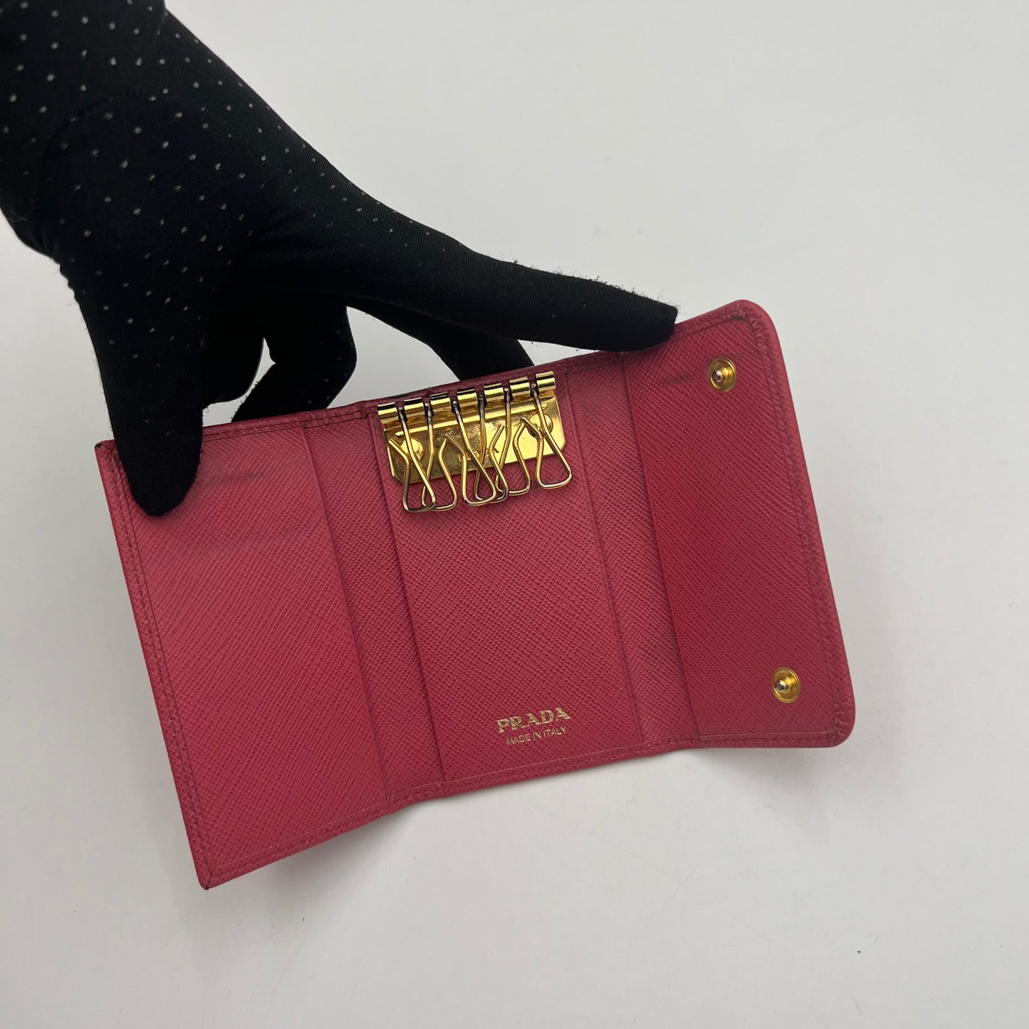Prada Pink Saffiano Leather Key Cles