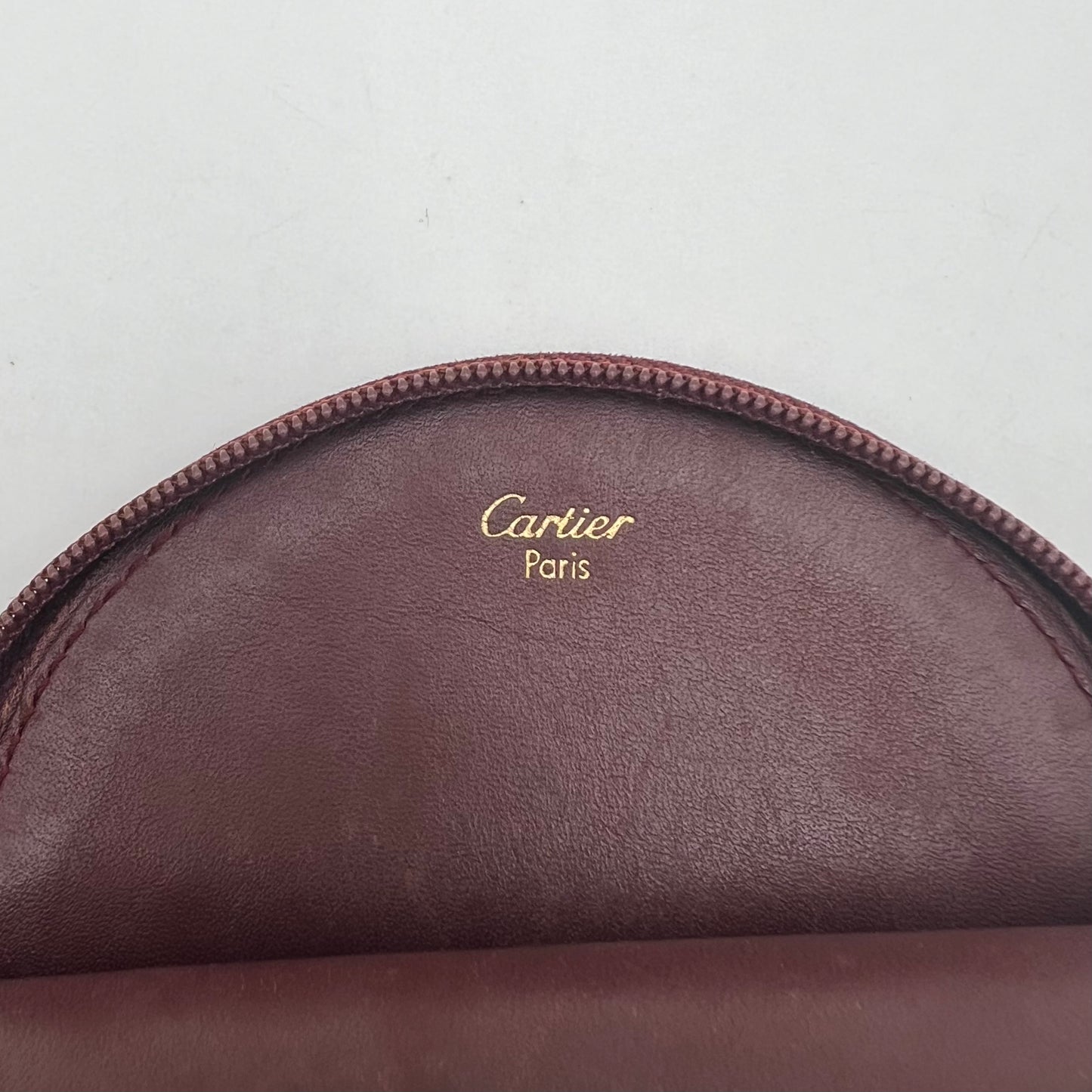 Cartier Burgundy Leather Round Coin Purse
