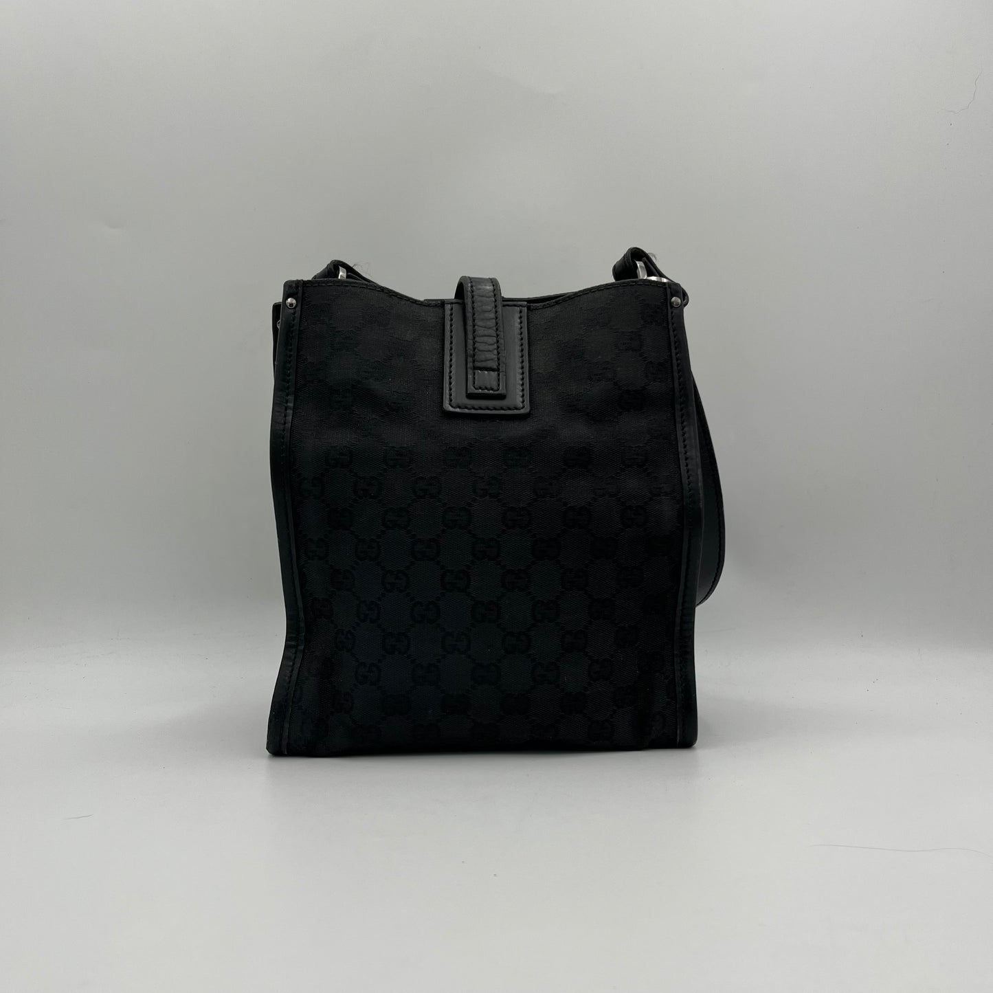 Gucci Black Monogram Canvas Leather Rectangular Shoulder Bag
