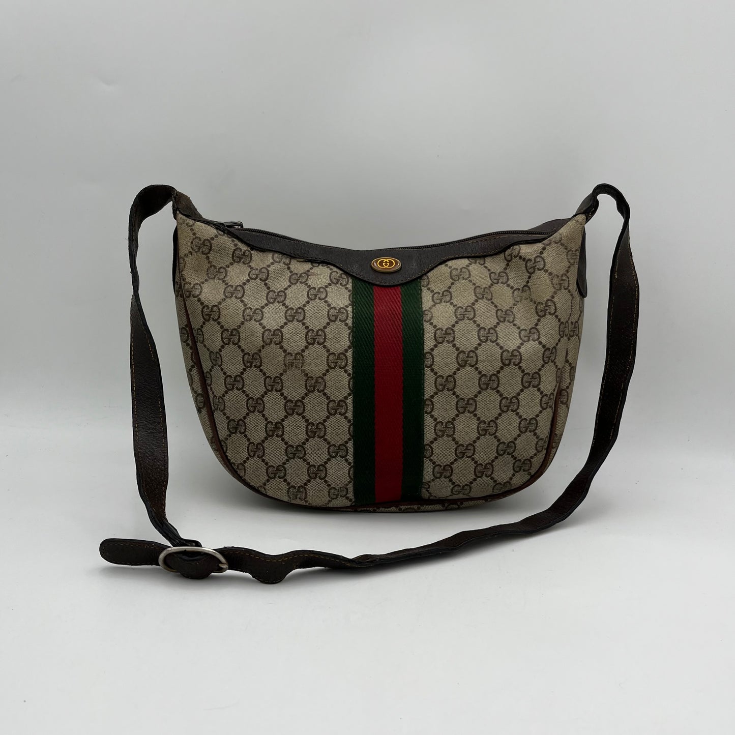 Gucci Vintage Monogram Sherryline Half Moon Shoulder Sling Bag