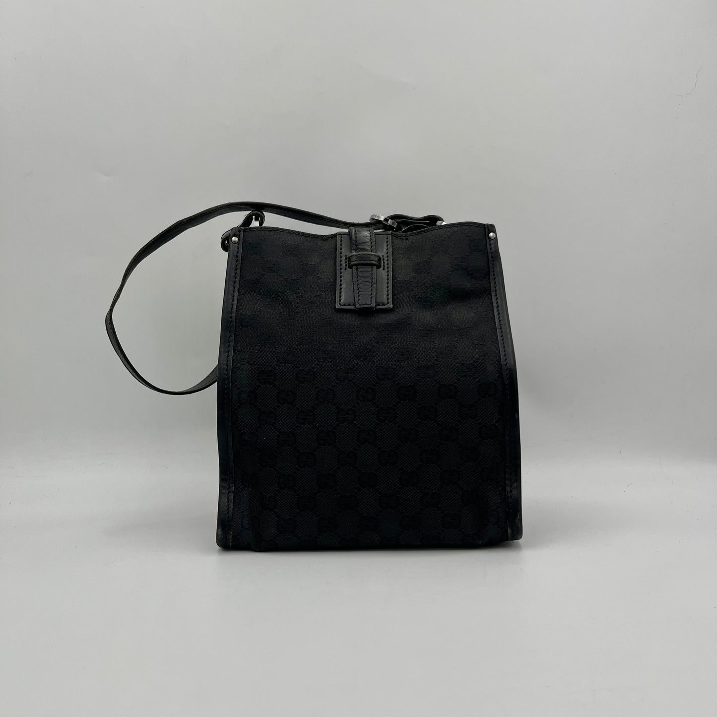 Gucci Black Monogram Canvas Leather Rectangular Shoulder Bag