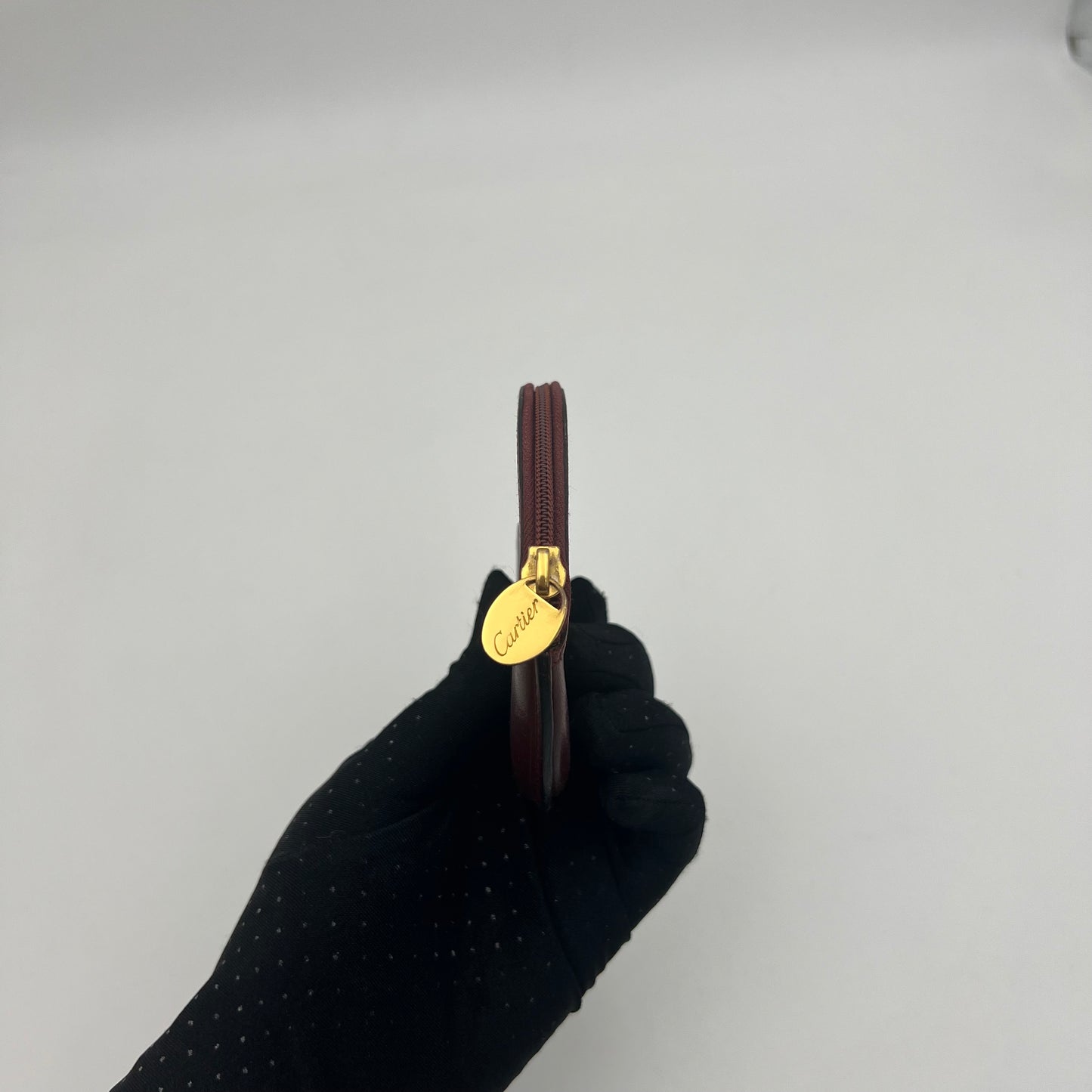 Cartier Burgundy Leather Round Coin Purse