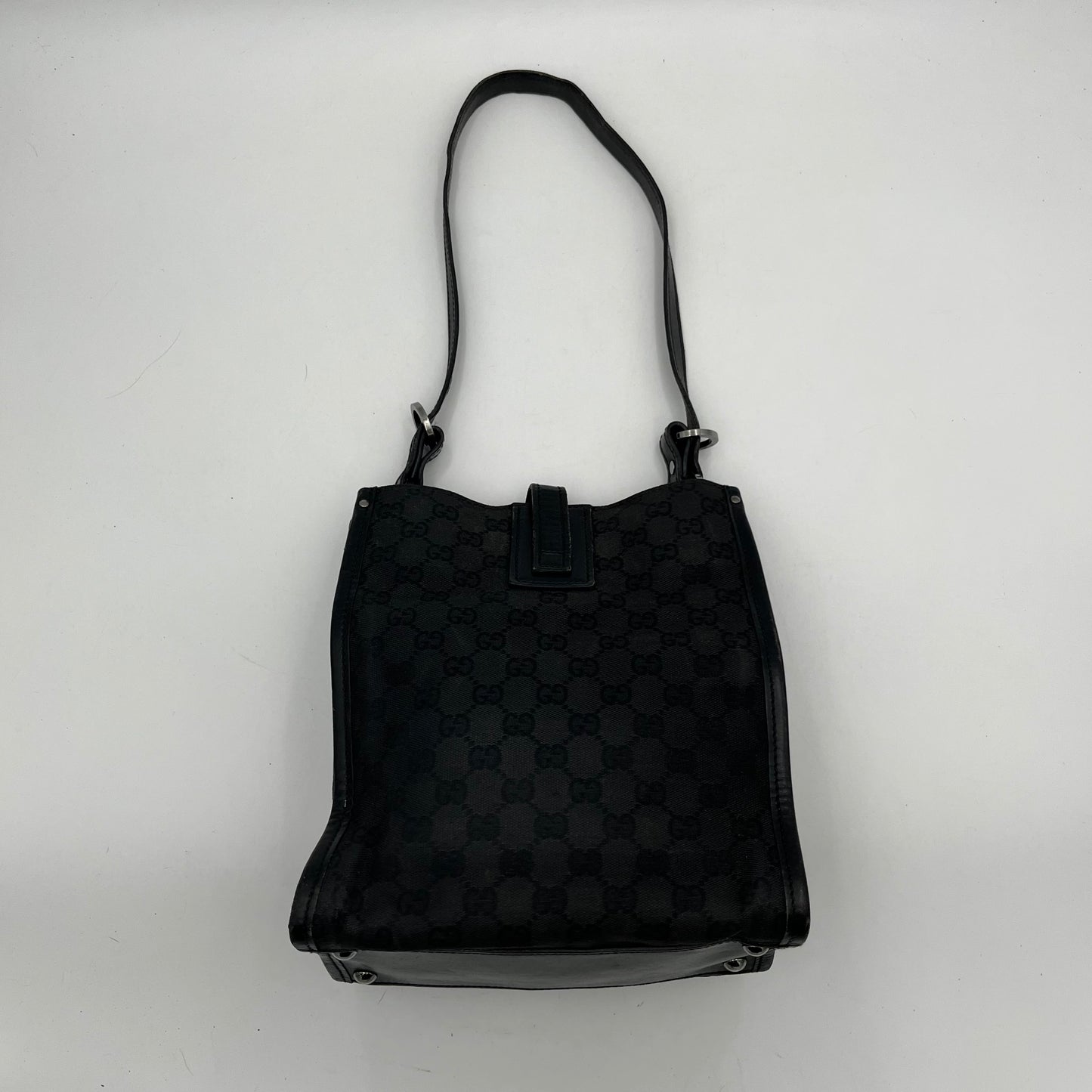 Gucci Black Monogram Canvas Leather Rectangular Shoulder Bag