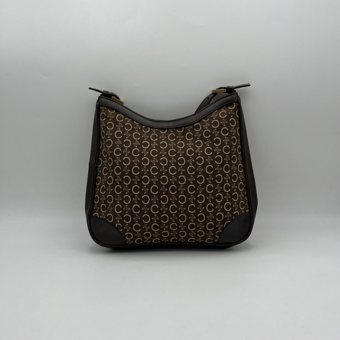 Celine Paris Brown C Triomphe Canvas Hobo Bag