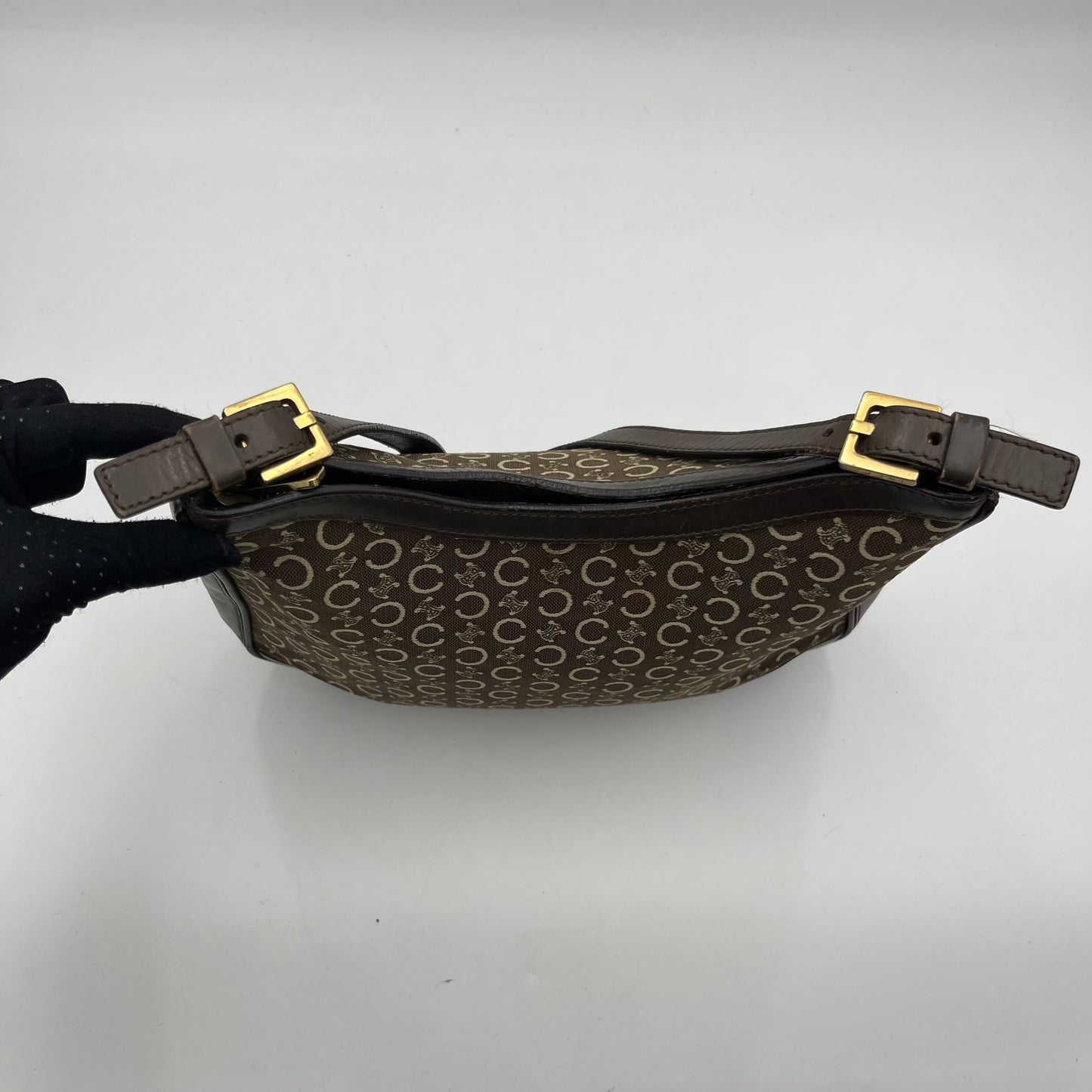 Celine Paris Brown C Triomphe Canvas Hobo Bag
