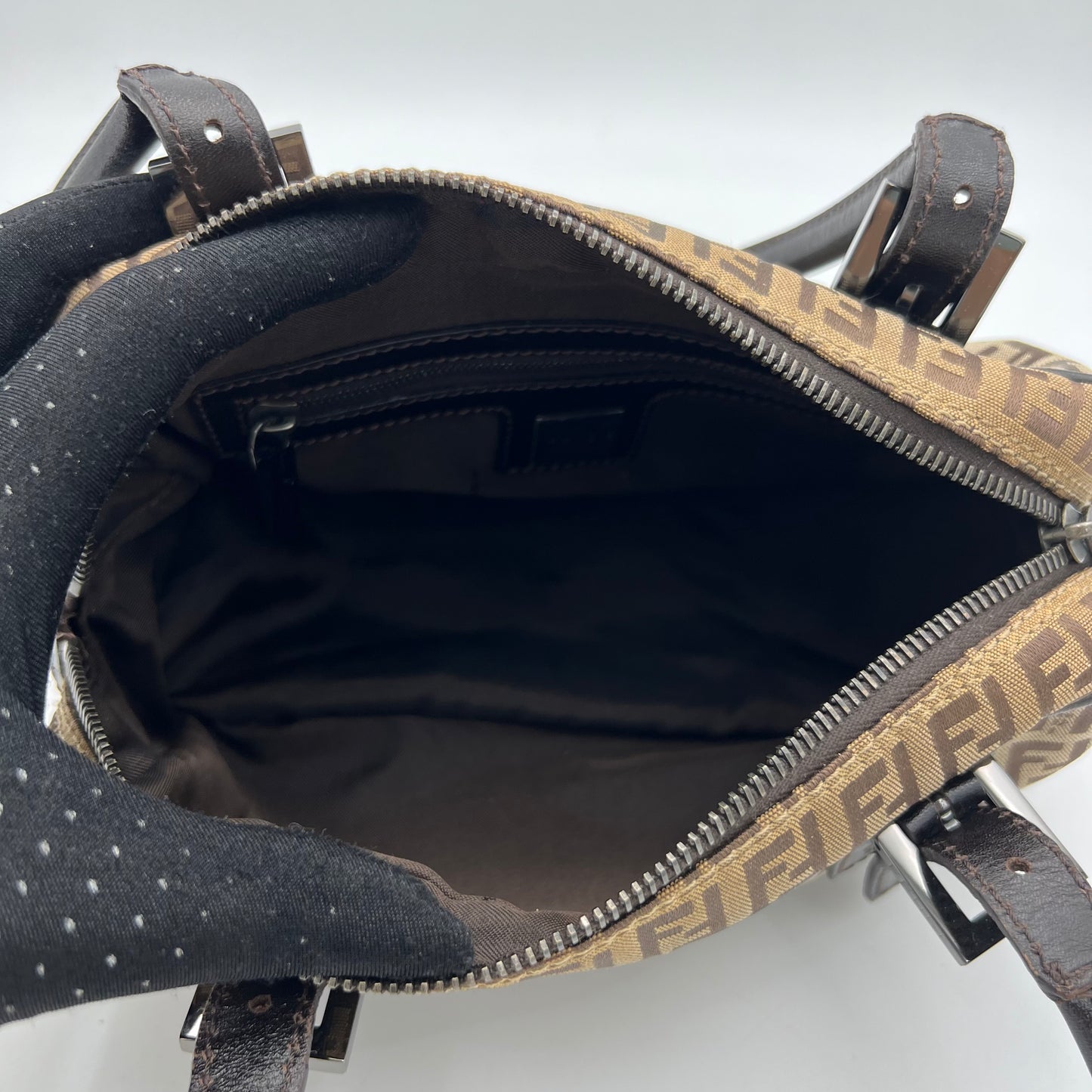 Fendi Brown Zucchino Canvas Mini Bauletto
