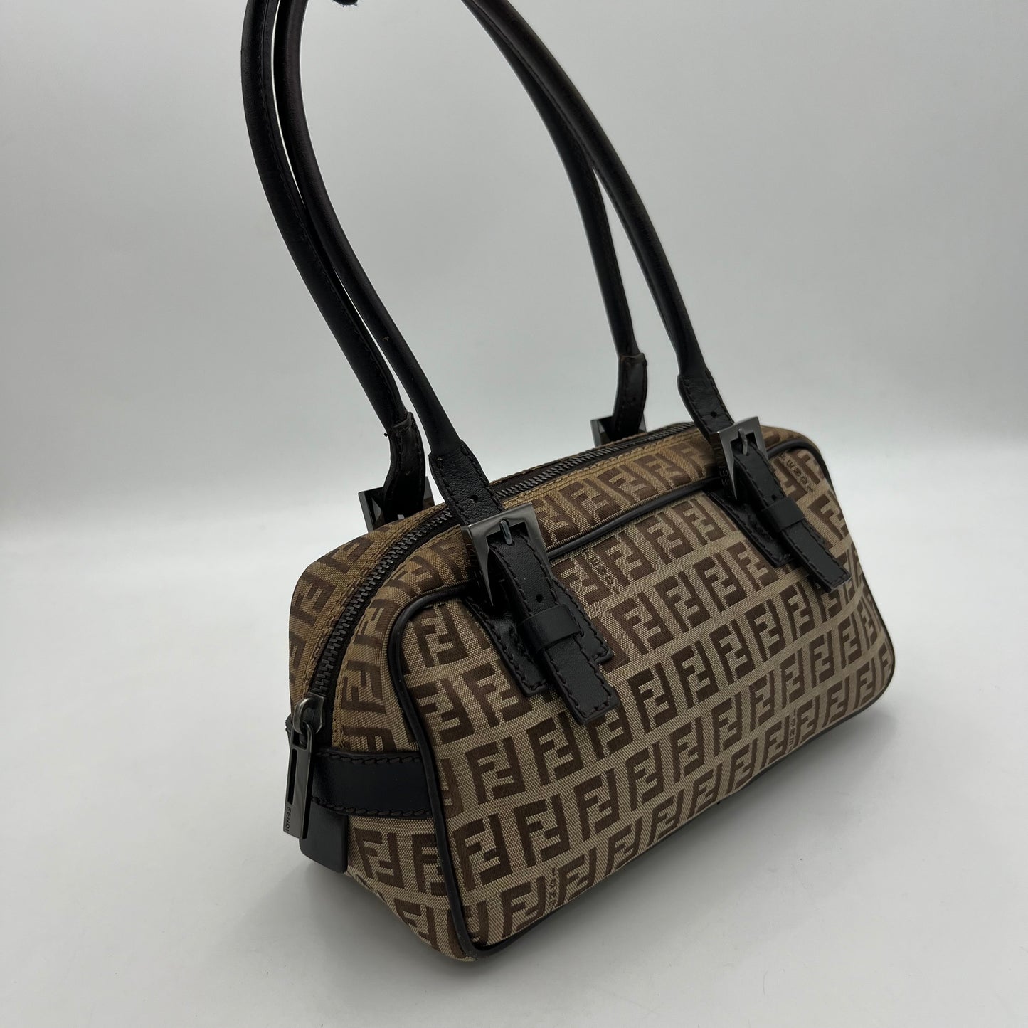 Fendi Brown Zucchino Canvas Mini Bauletto