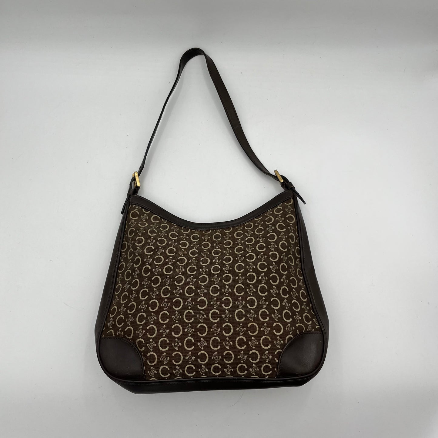 Celine Paris Brown C Triomphe Canvas Hobo Bag