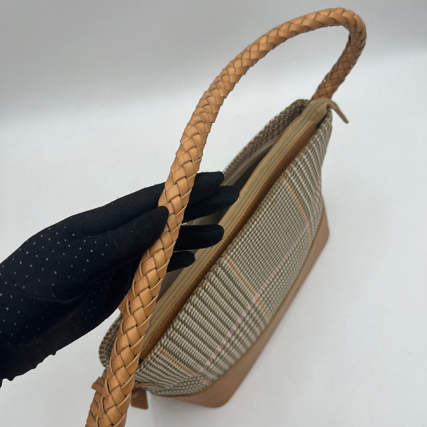 Ralph Lauren Houndstooth Braided Strap Shoulder Bag
