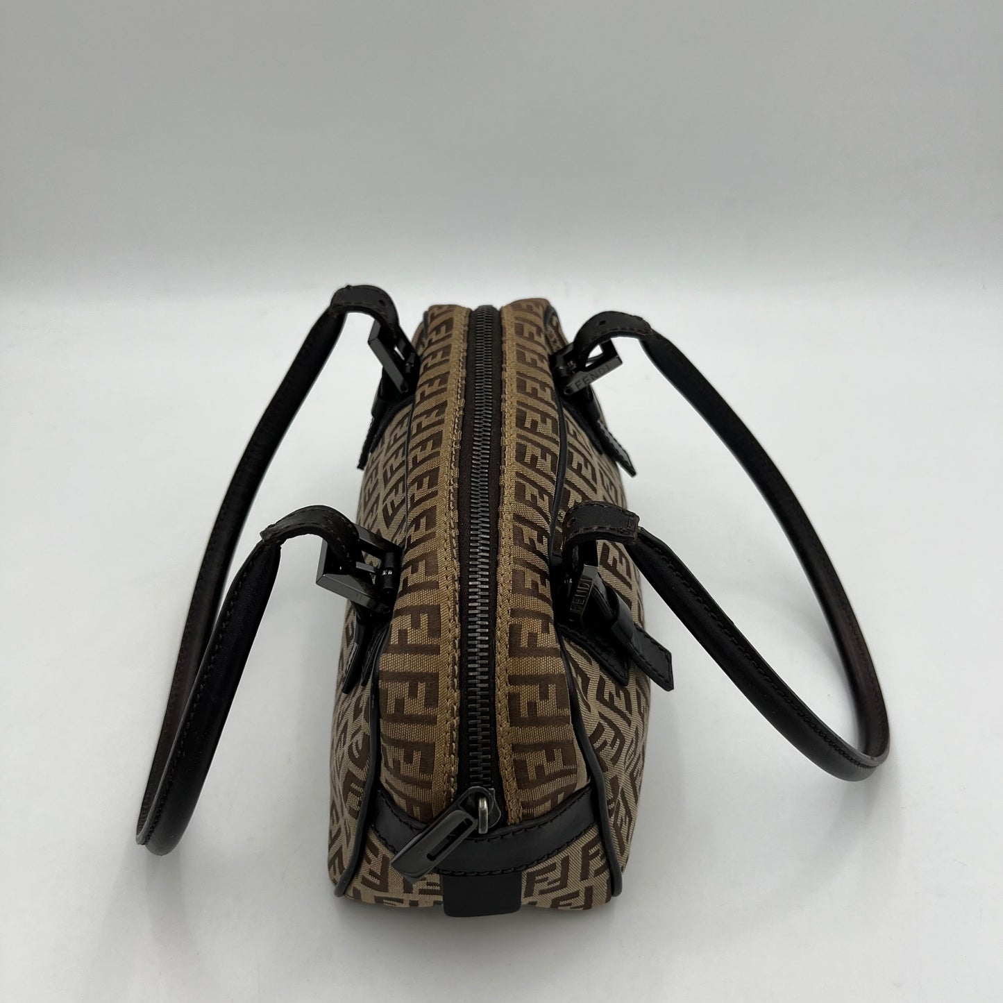 Fendi Brown Zucchino Canvas Mini Bauletto