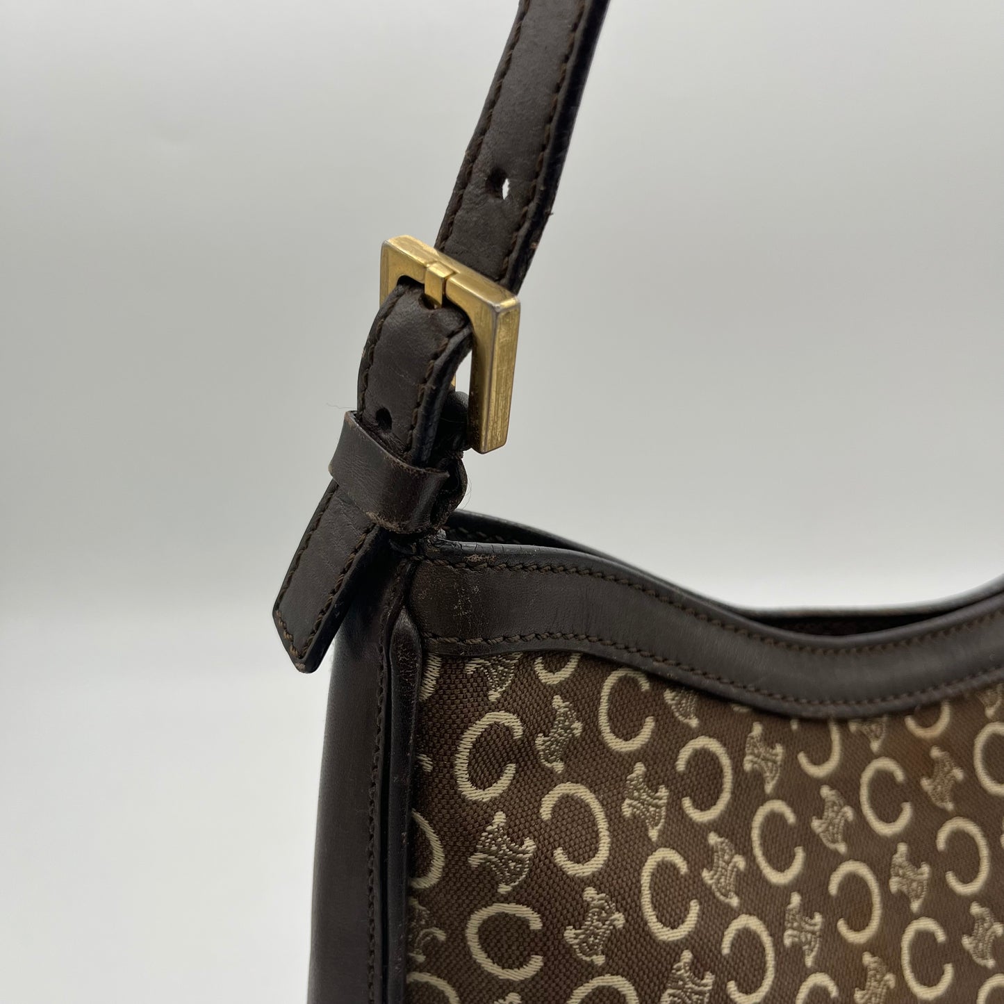 Celine Paris Brown C Triomphe Canvas Hobo Bag