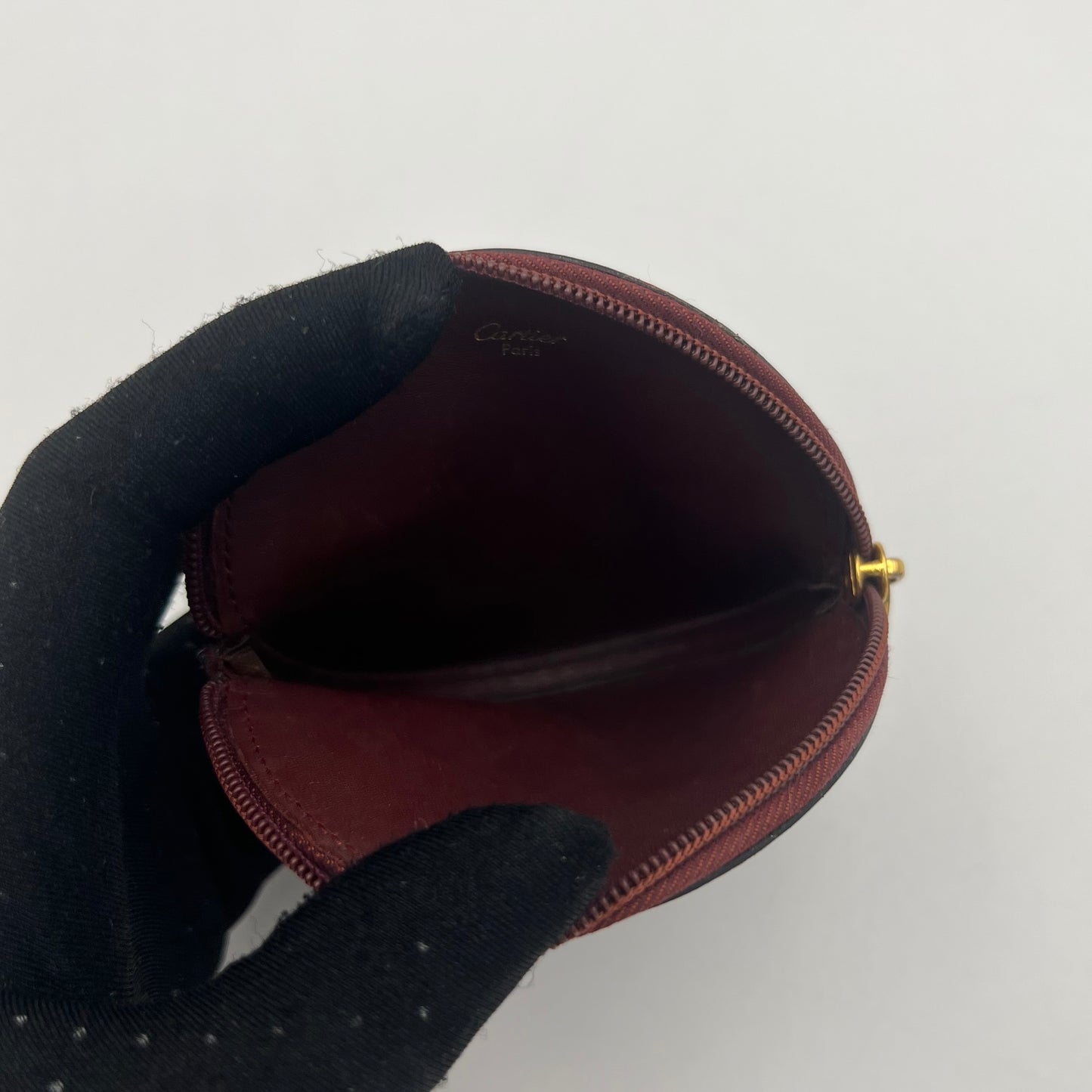 Cartier Burgundy Leather Round Coin Purse