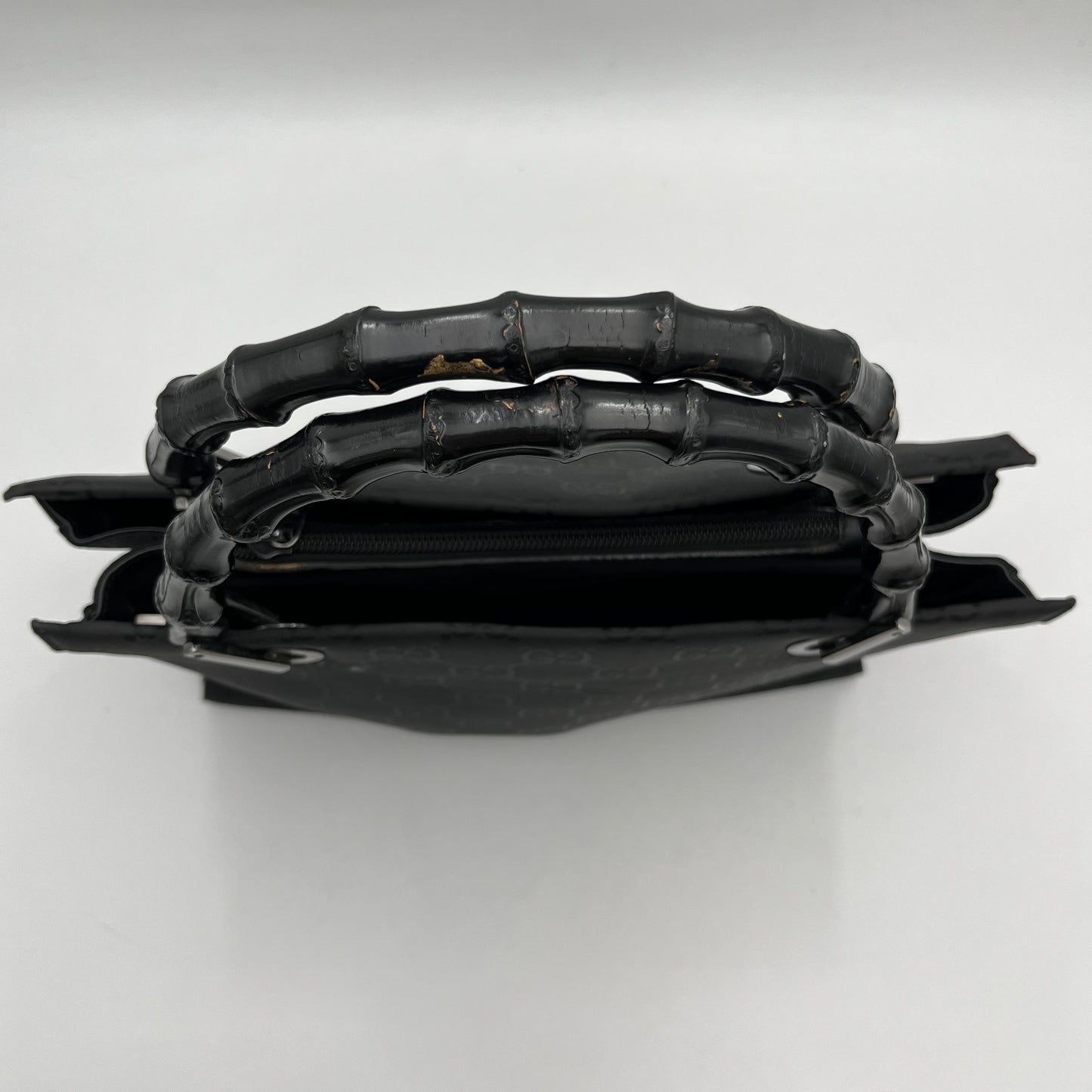 Gucci Black GG Monogram Nylon Bamboo Handbag