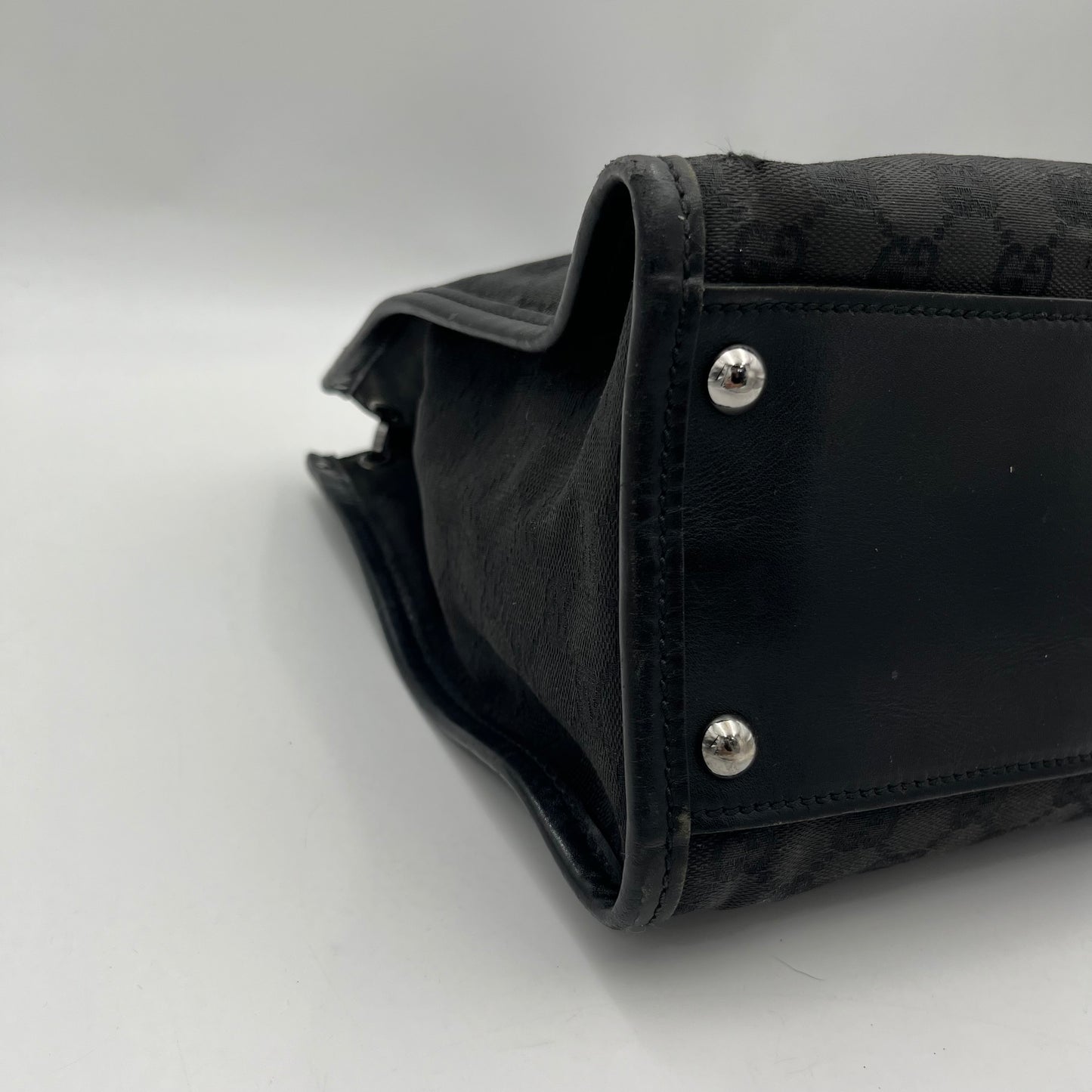 Gucci Black Monogram Canvas Leather Rectangular Shoulder Bag