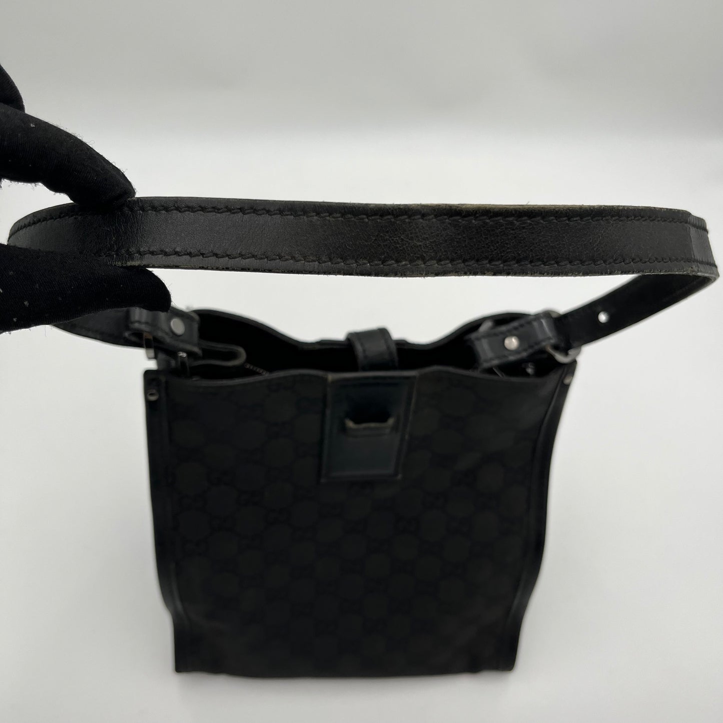 Gucci Black Monogram Canvas Leather Rectangular Shoulder Bag