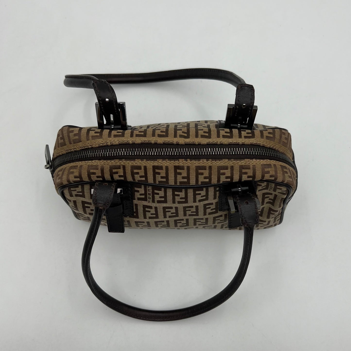 Fendi Brown Zucchino Canvas Mini Bauletto