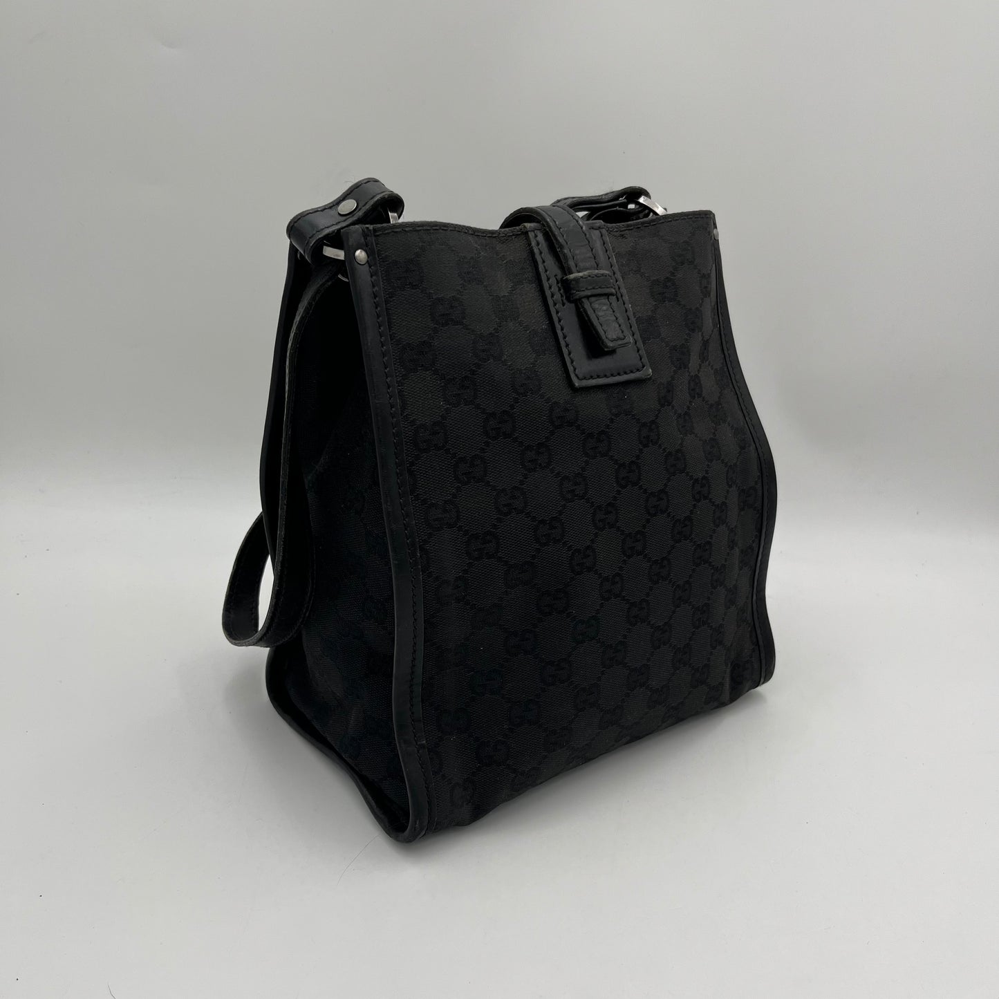 Gucci Black Monogram Canvas Leather Rectangular Shoulder Bag