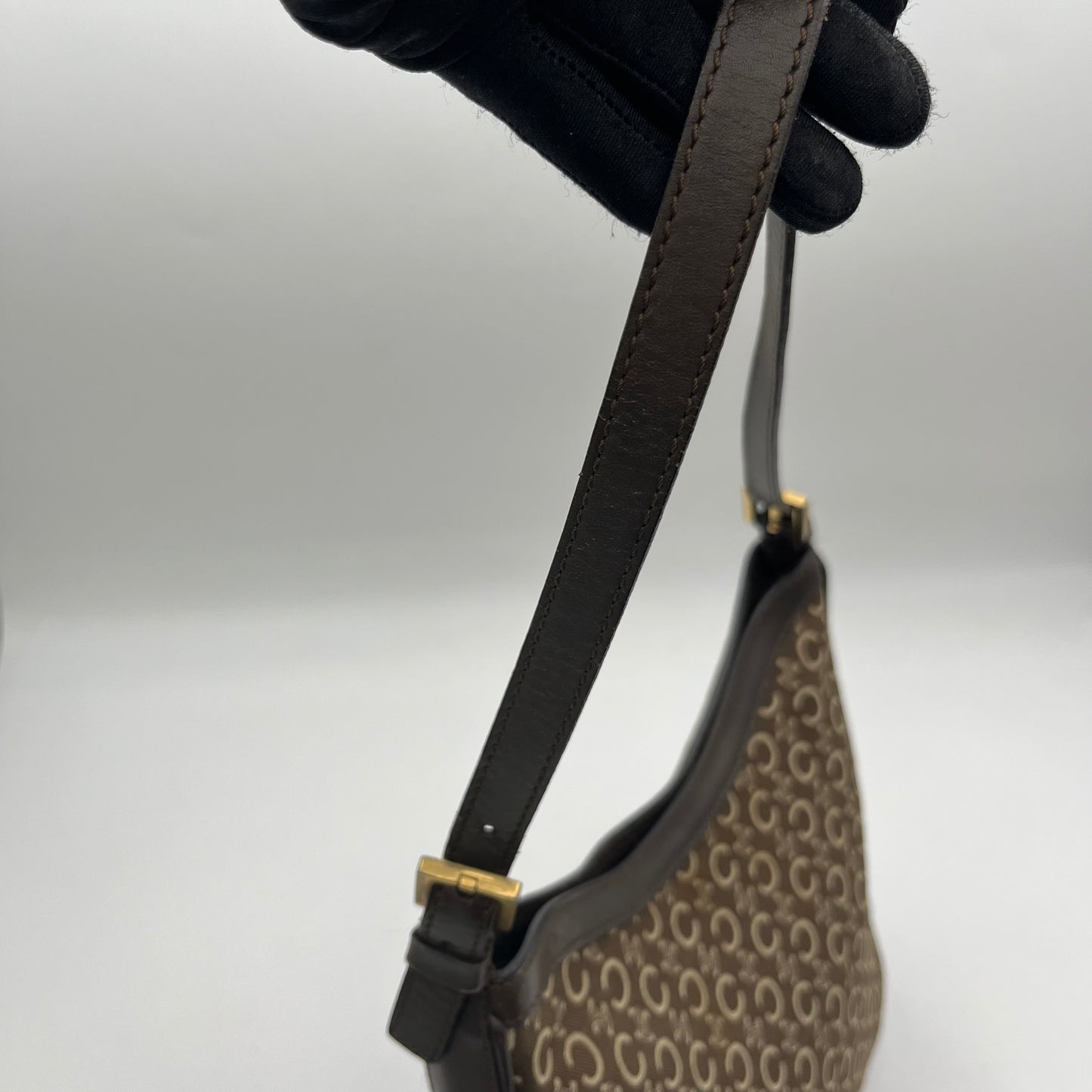 Celine Paris Brown C Triomphe Canvas Hobo Bag