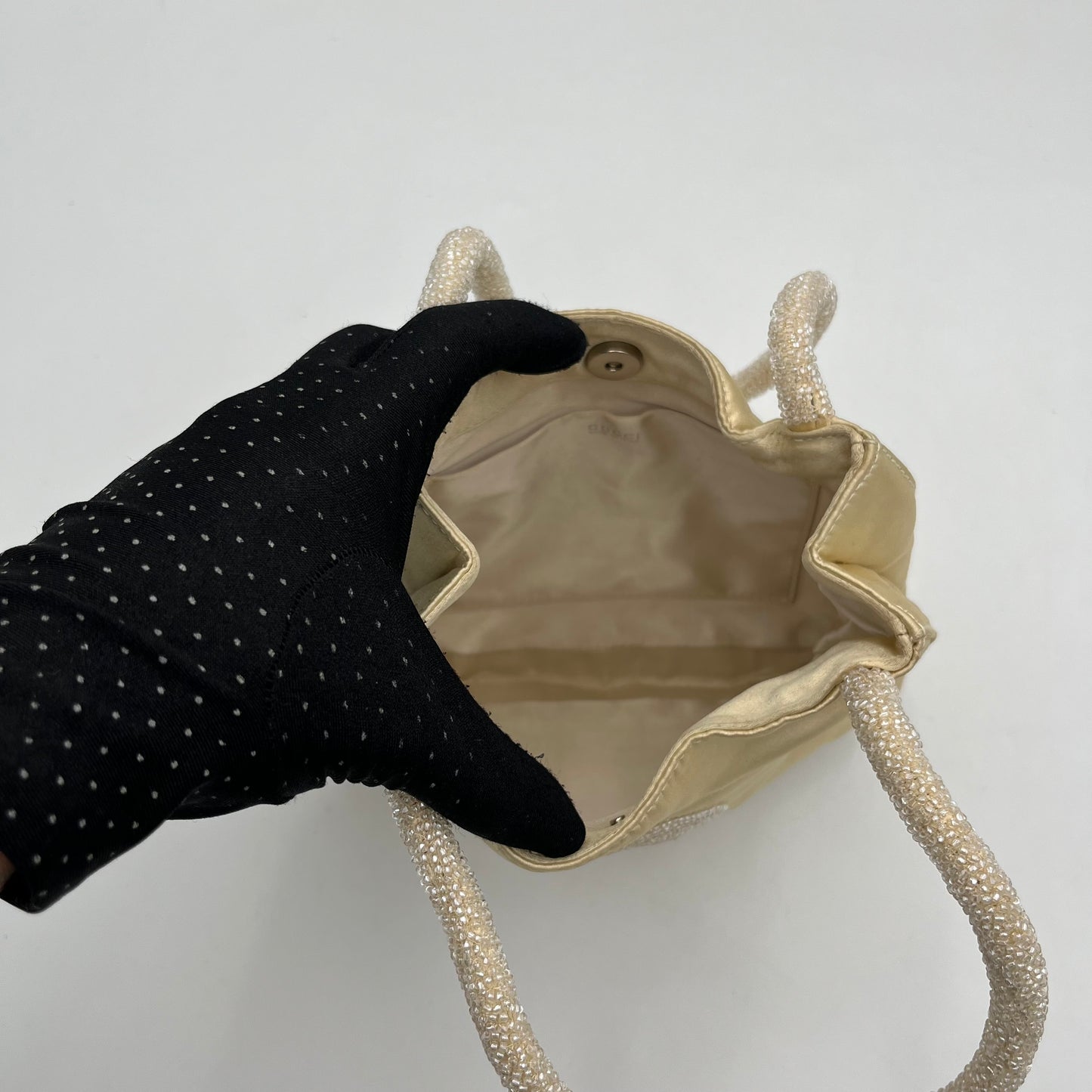Gucci Beige Silk Beaded Mini Handbag