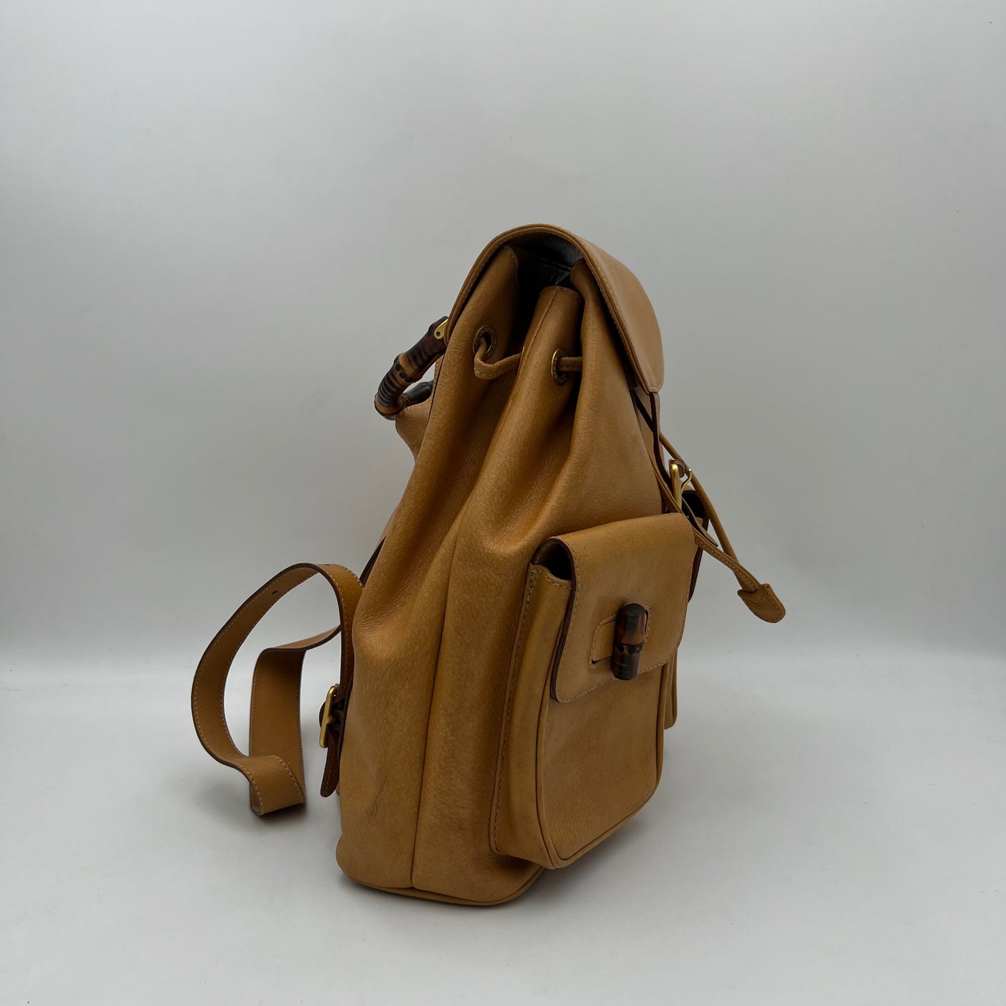 Gucci Yellow Leather Bamboo Backpack