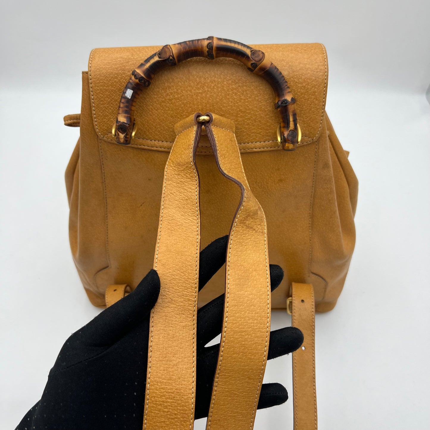 Gucci Yellow Leather Bamboo Backpack
