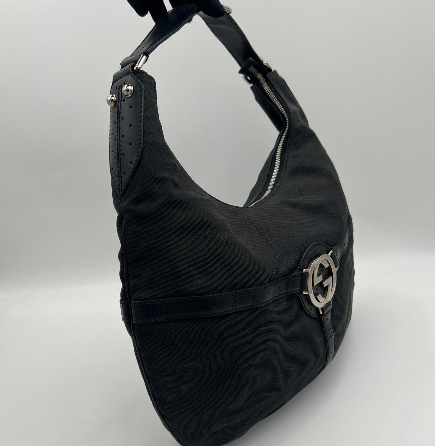 Gucci Black Canvas Reins Hobo Shoulder Bag