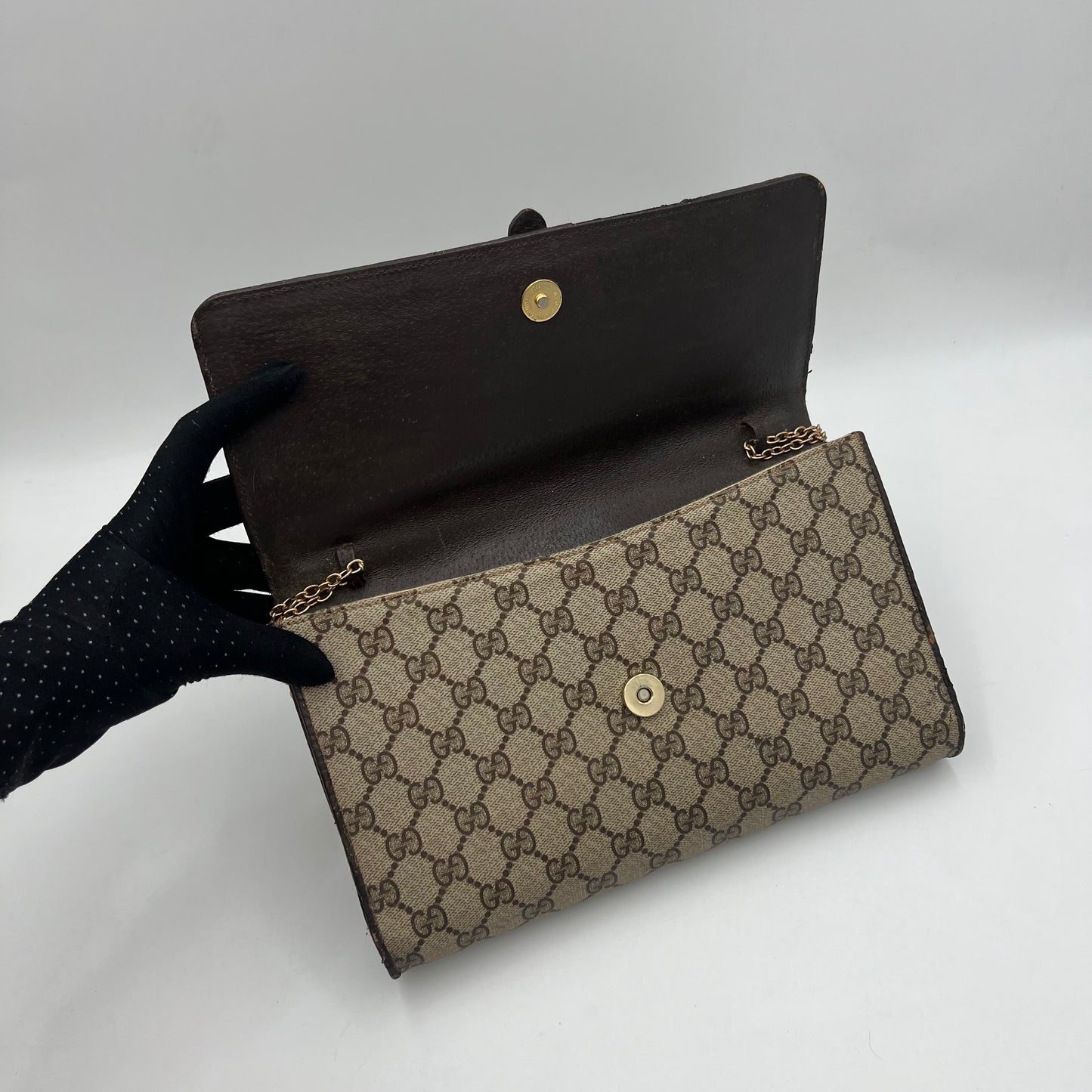 Gucci Monogram PVC Flap Clutch Crossbody
