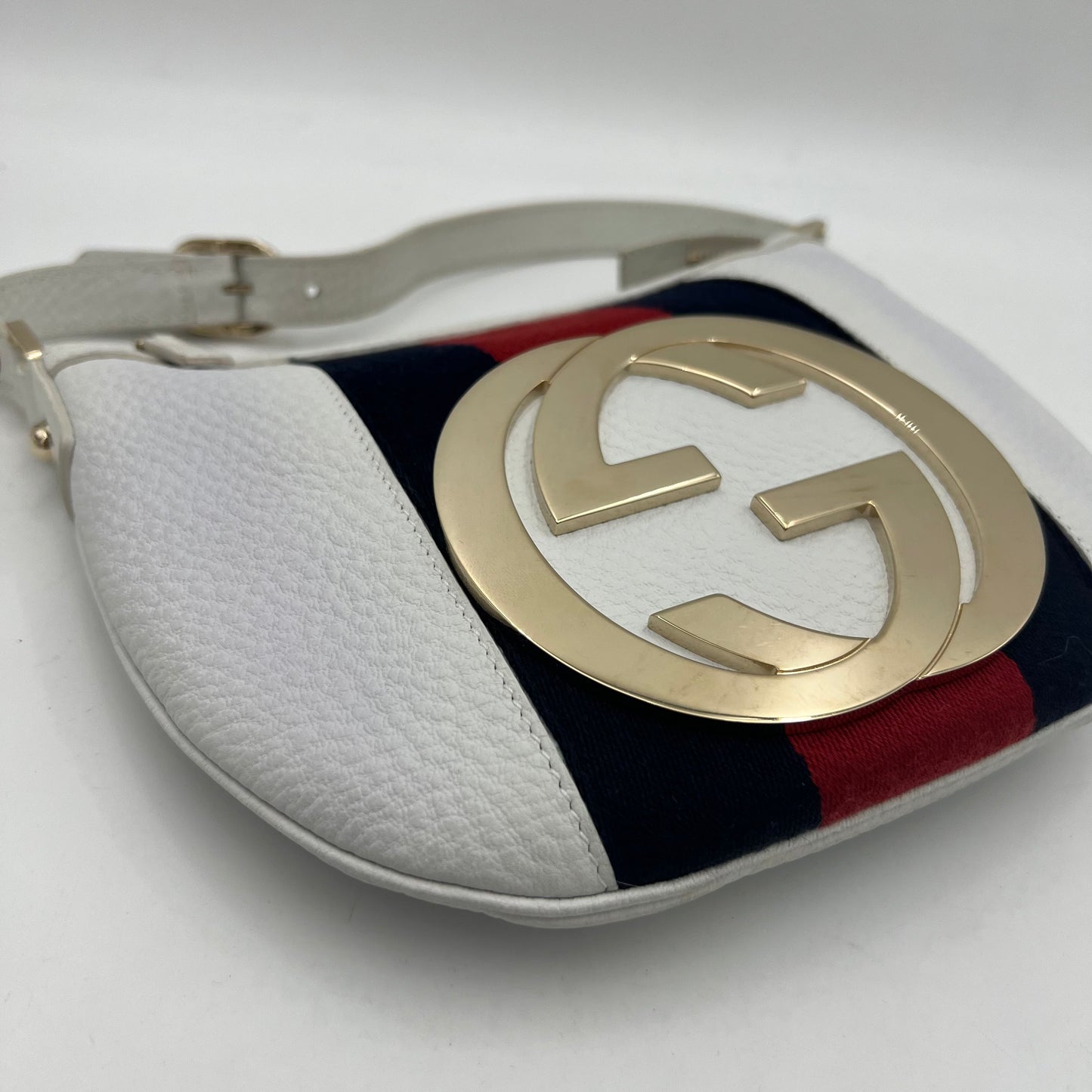 Gucci White Leather Web Blondie Hobo Shoulder Bag