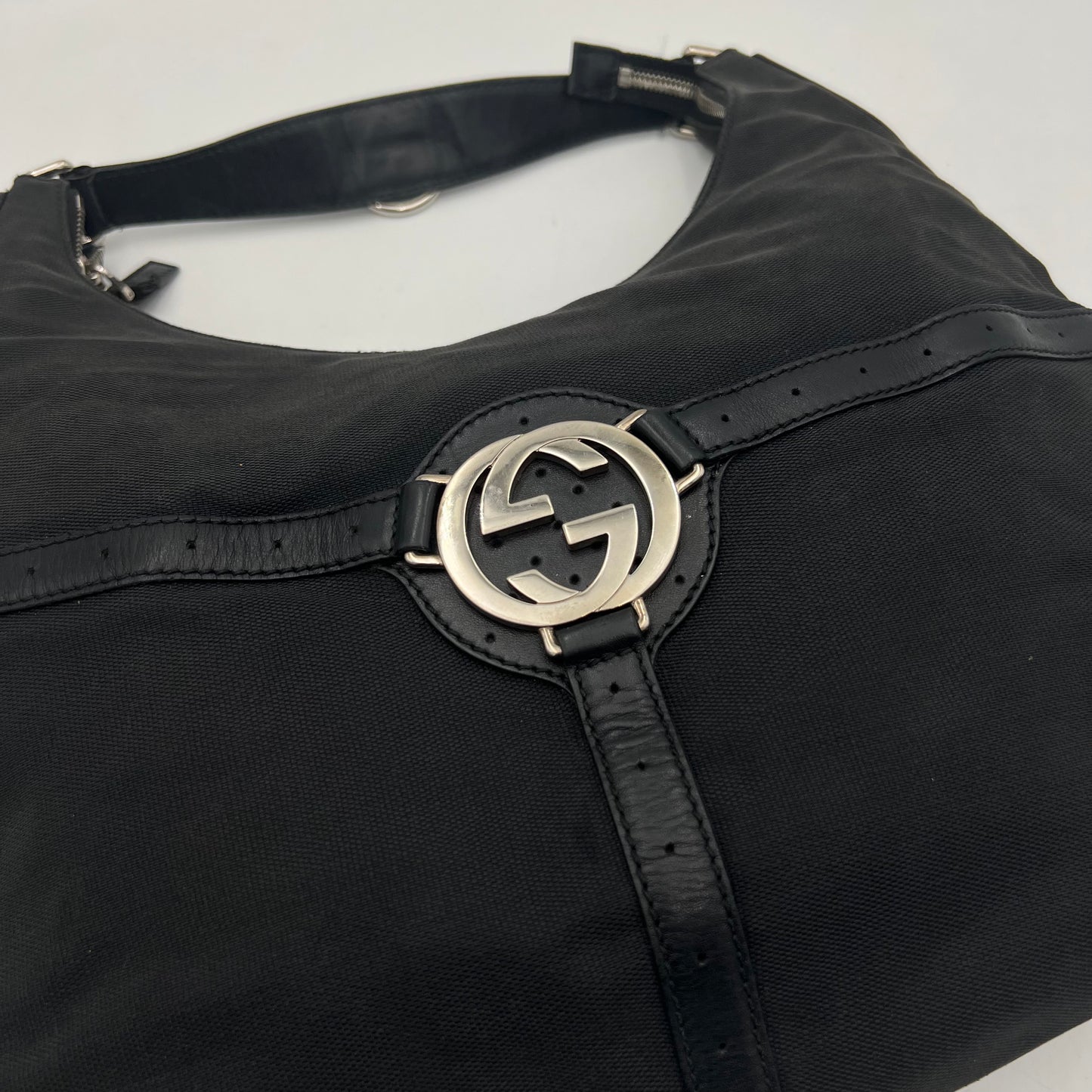 Gucci Black Canvas Reins Hobo Shoulder Bag