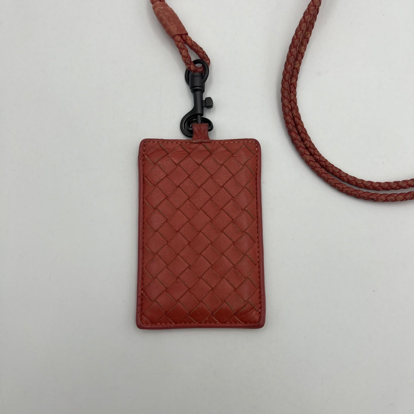 Bottega Veneta Salmon Pink Intrecciato ID Cardholder Lanyard
