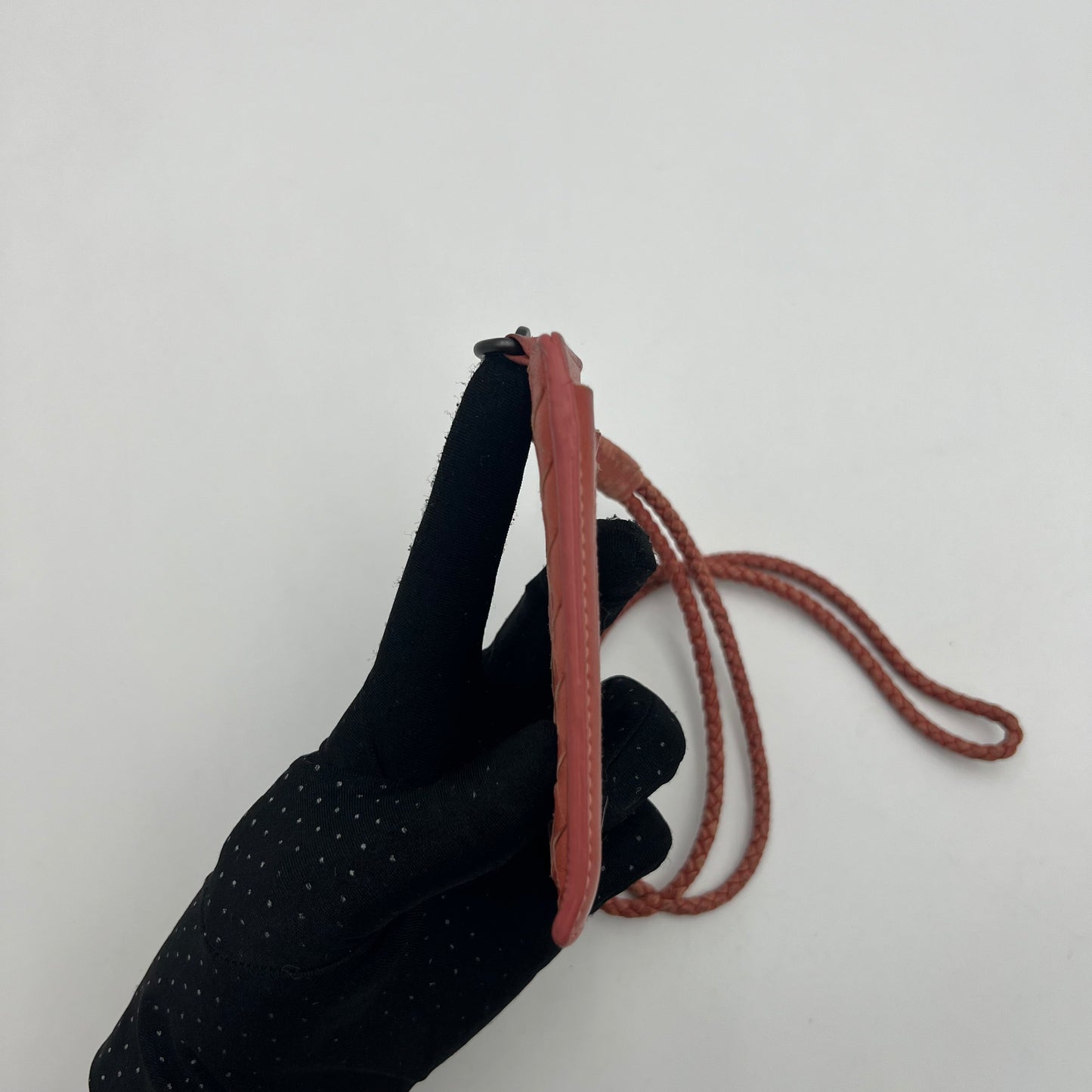 Bottega Veneta Salmon Pink Intrecciato ID Cardholder Lanyard