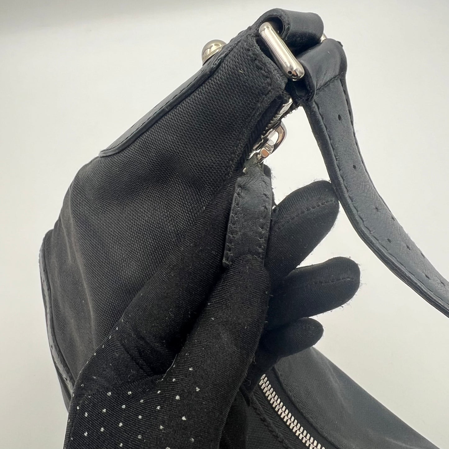 Gucci Black Canvas Reins Hobo Shoulder Bag