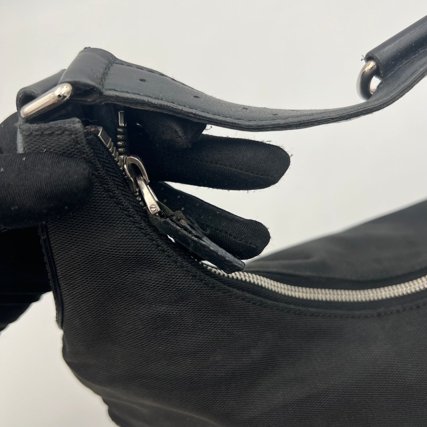Gucci Black Canvas Reins Hobo Shoulder Bag