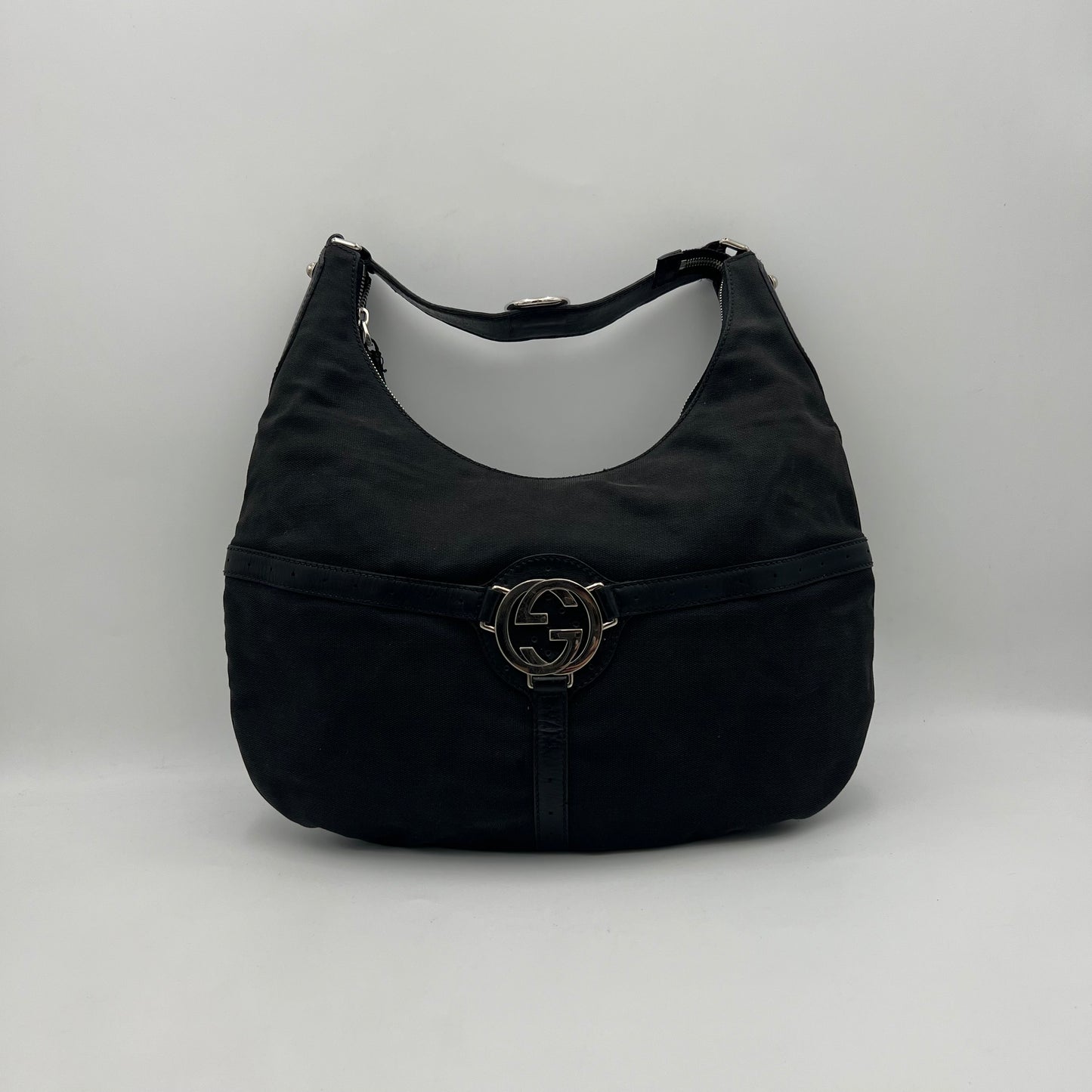 Gucci Black Canvas Reins Hobo Shoulder Bag