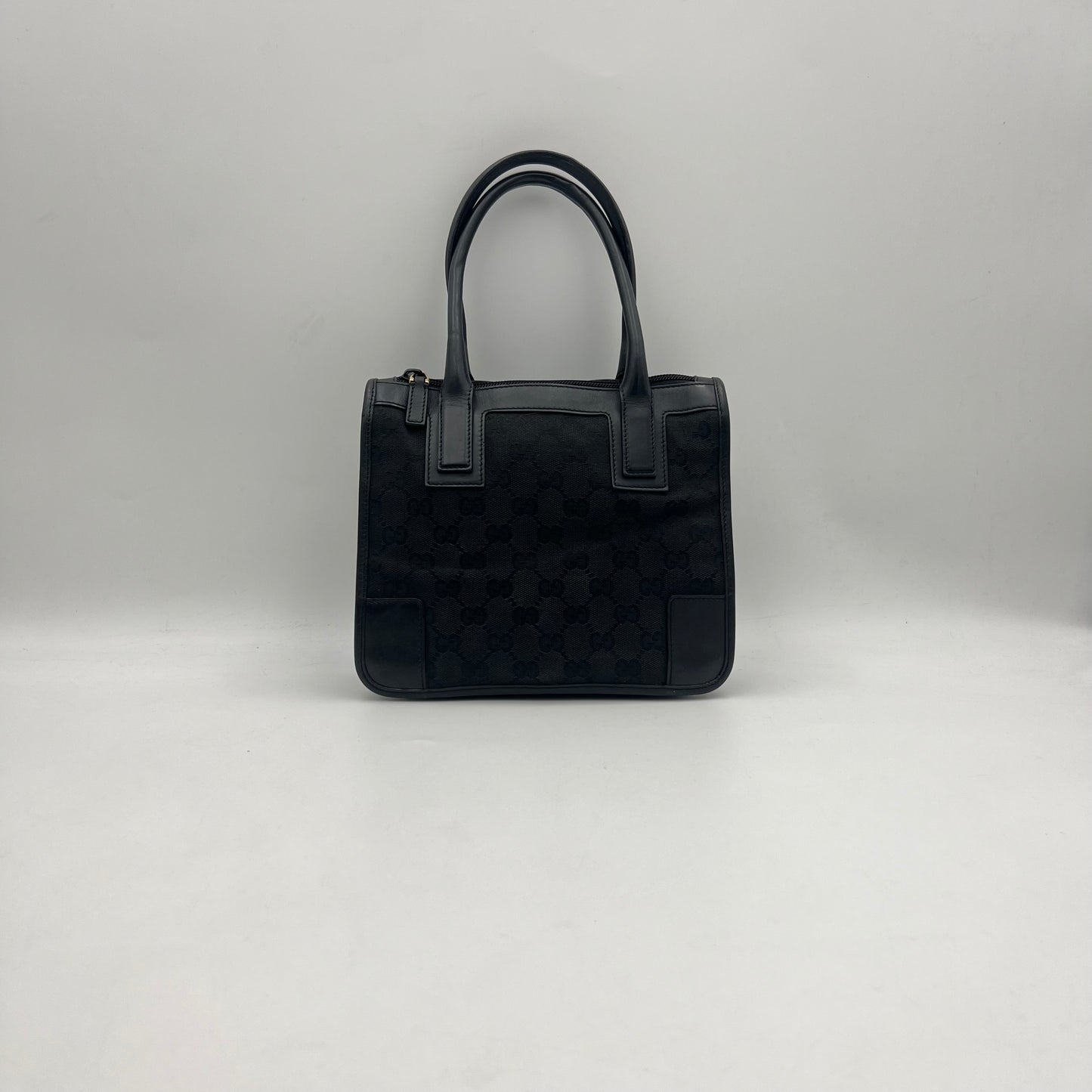 Gucci Black Monogram Canvas x Leather Small Handbag
