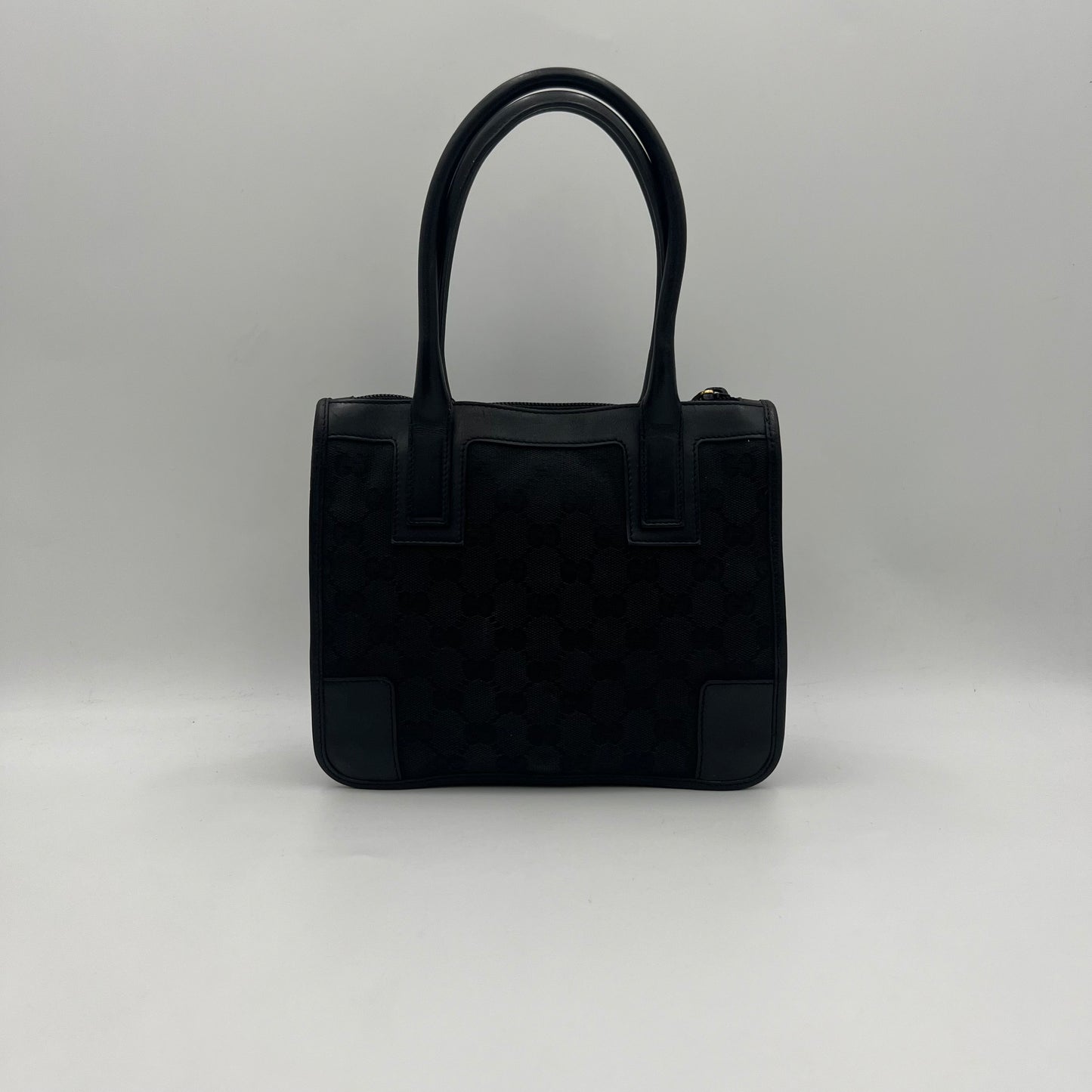 Gucci Black Monogram Canvas x Leather Small Handbag