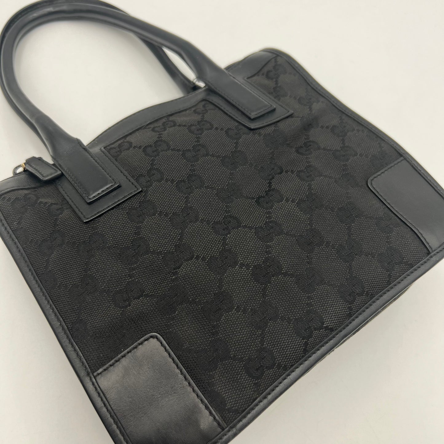 Gucci Black Monogram Canvas x Leather Small Handbag
