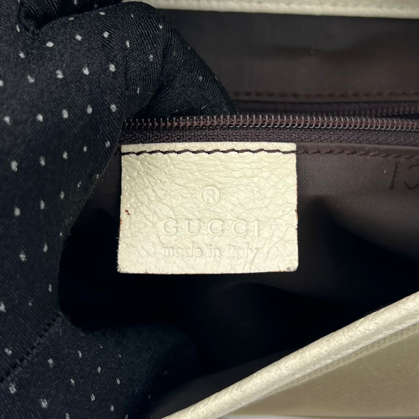 Gucci Beige Cloth White Leather Jackie Flap Small Shoulder Bag