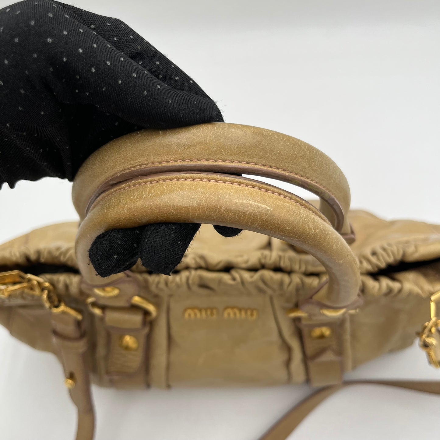 Miu Miu Beige Vitello Leather Handbag with Long Strap