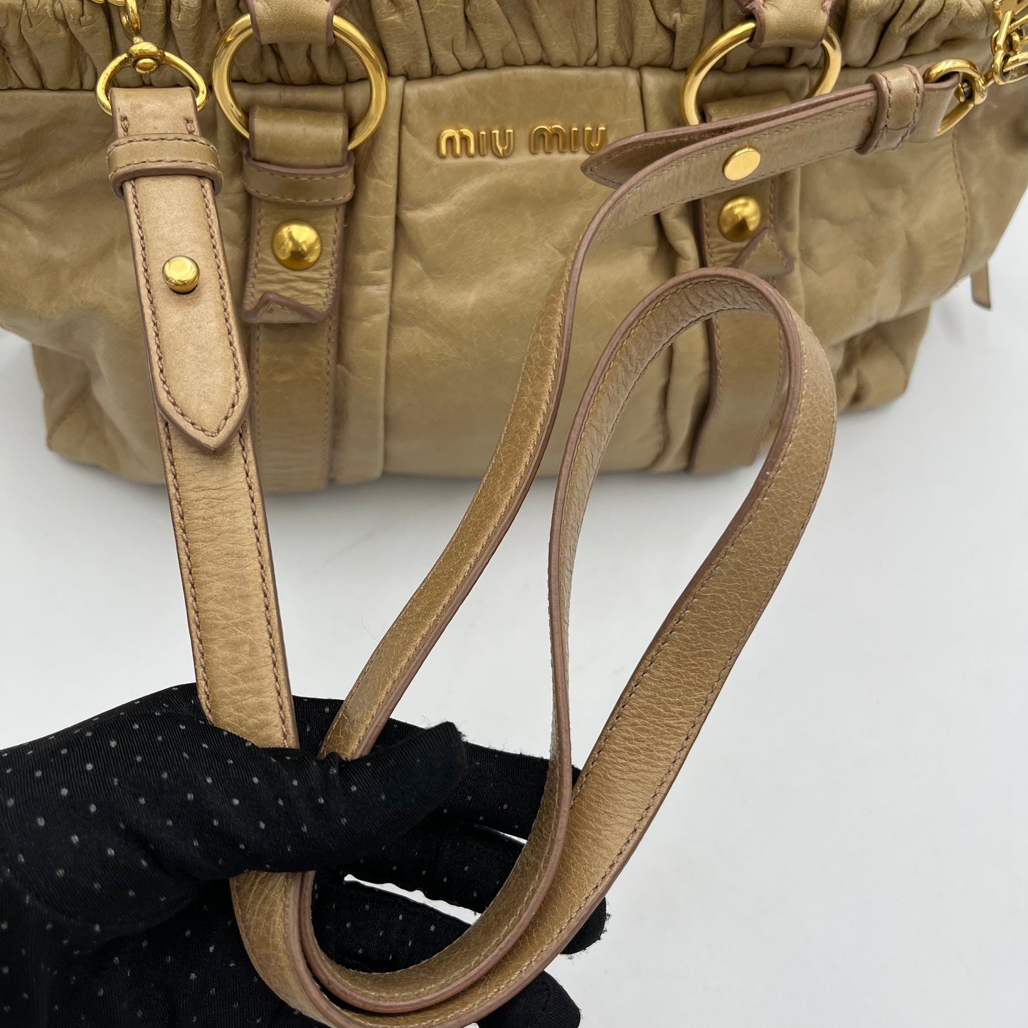 Miu Miu Beige Vitello Leather Handbag with Long Strap