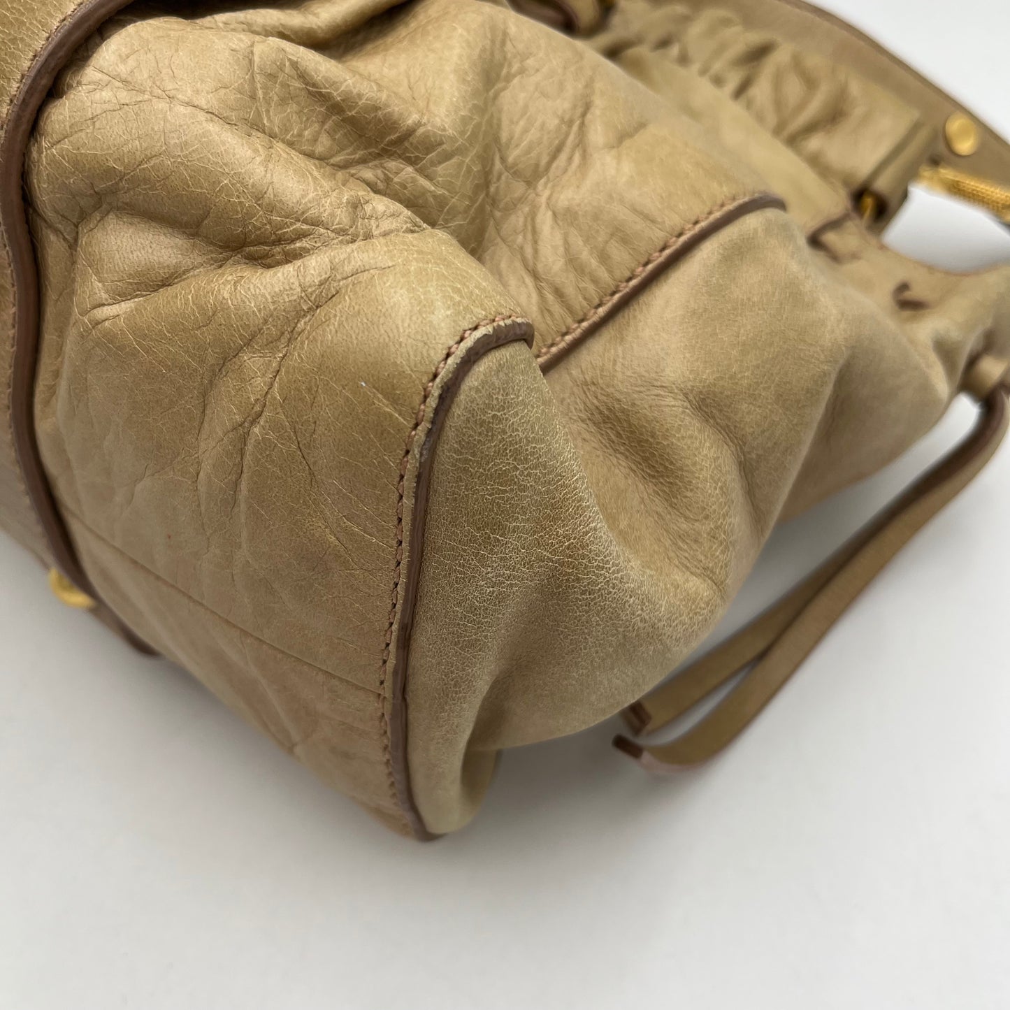 Miu Miu Beige Vitello Leather Handbag with Long Strap