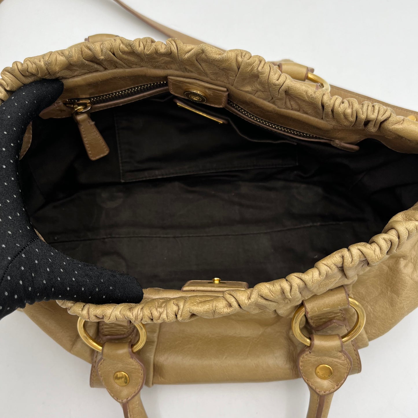 Miu Miu Beige Vitello Leather Handbag with Long Strap